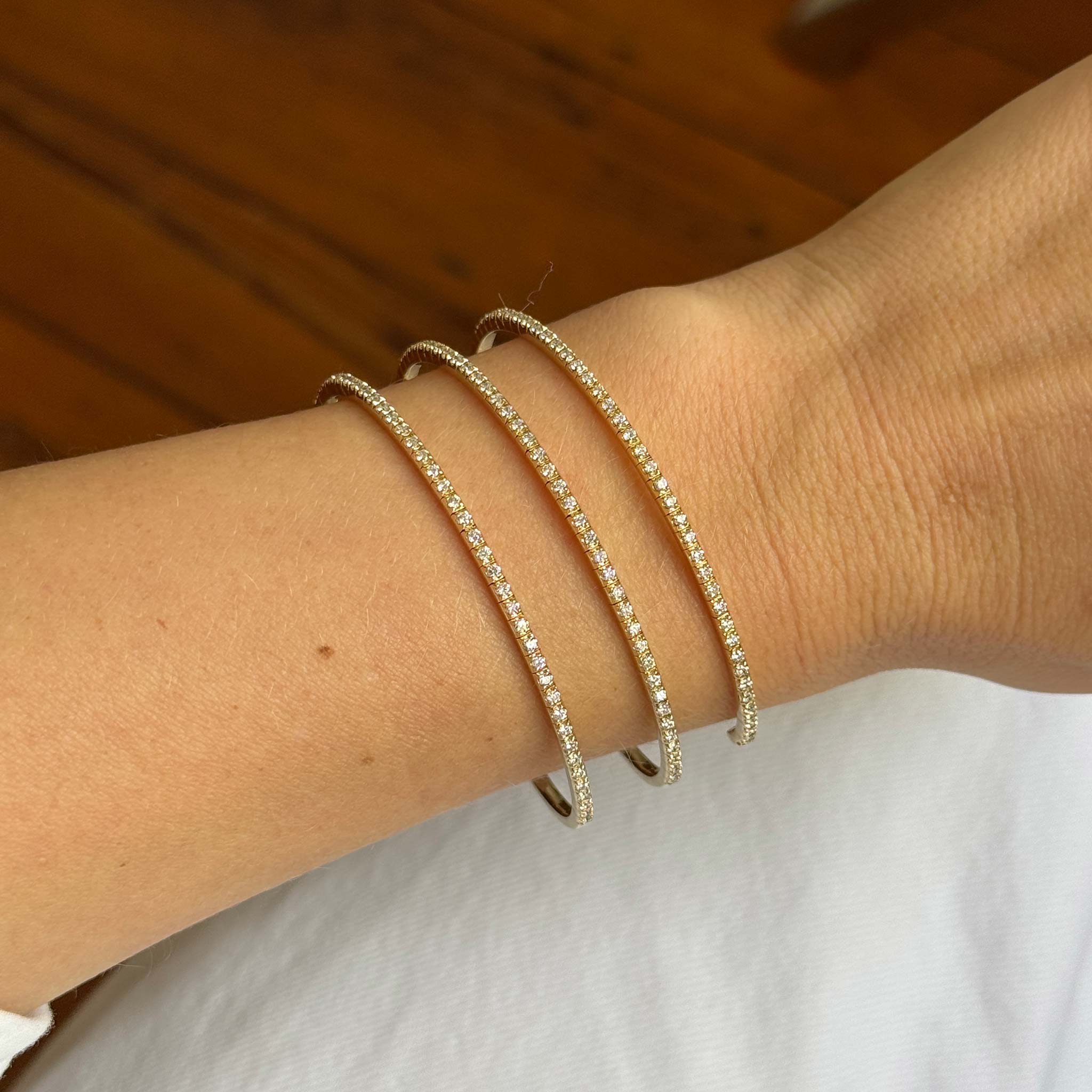 Diamond 14K Yellow Gold Flexible Triple Wrap Bangle