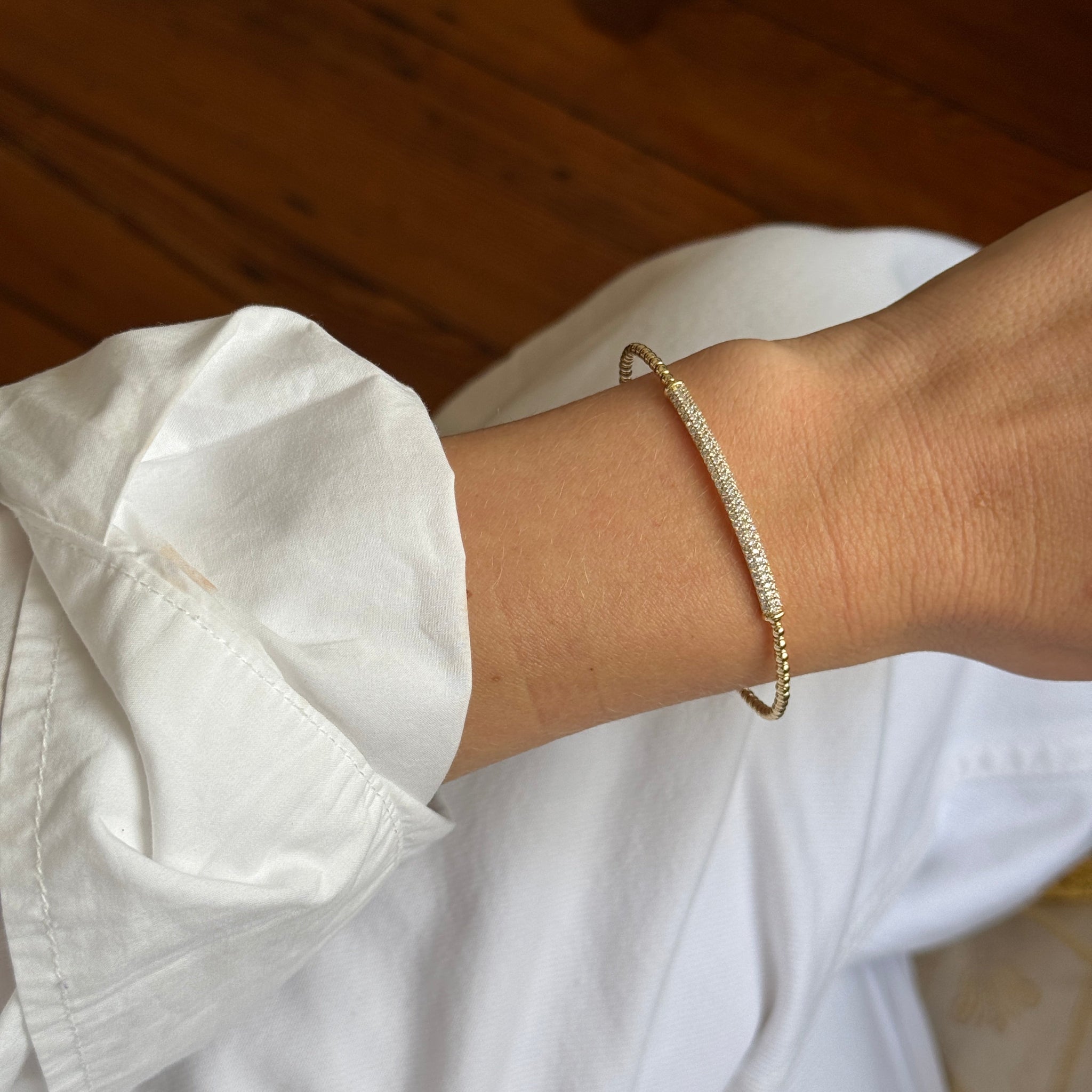 .75ctw Diamond Pavé 14K Yellow Gold Beaded Flexible Bangle