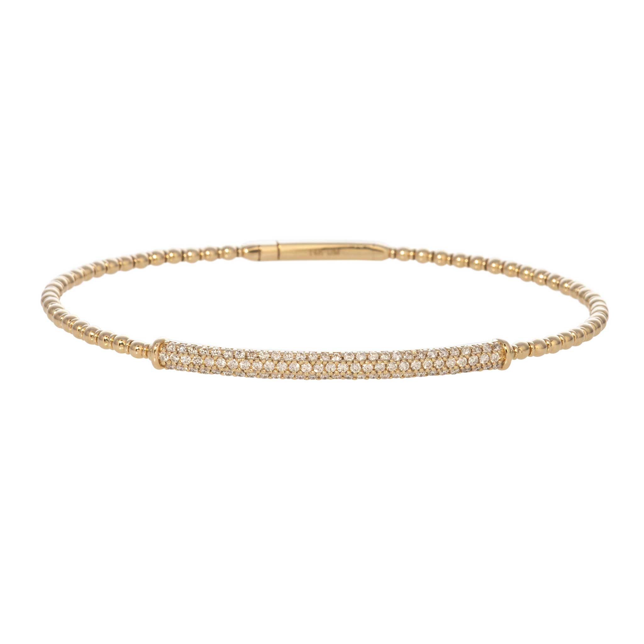.75ctw Diamond Pavé 14K Yellow Gold Beaded Flexible Bangle