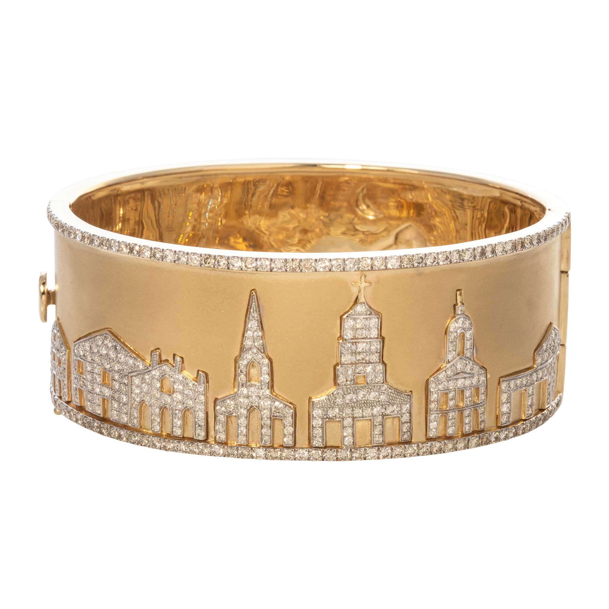 Wide Charleston Skyline Cuff Bangle with Diamonds