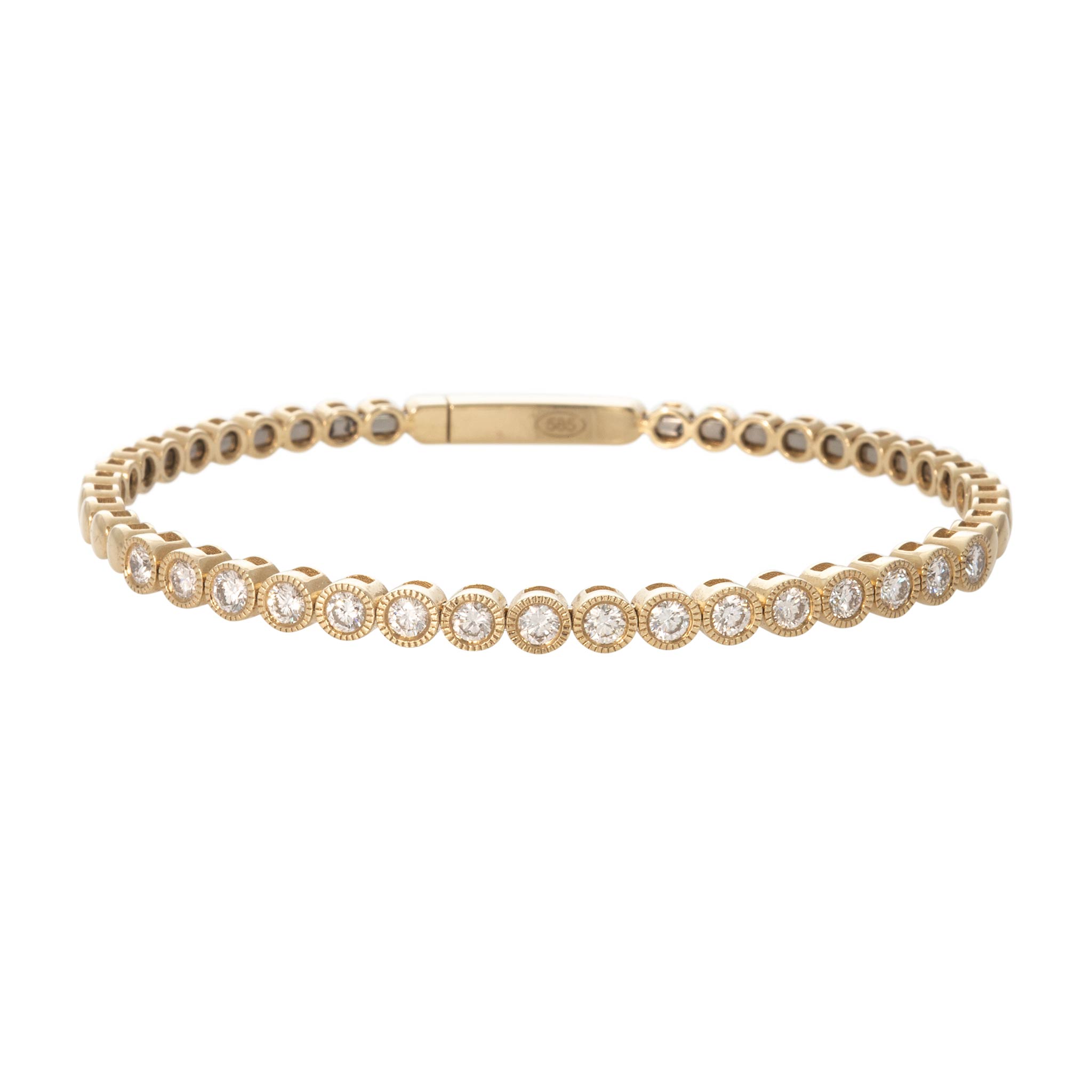 Diamond Bezel Milgrain 14K Yellow Gold Flex Bangle