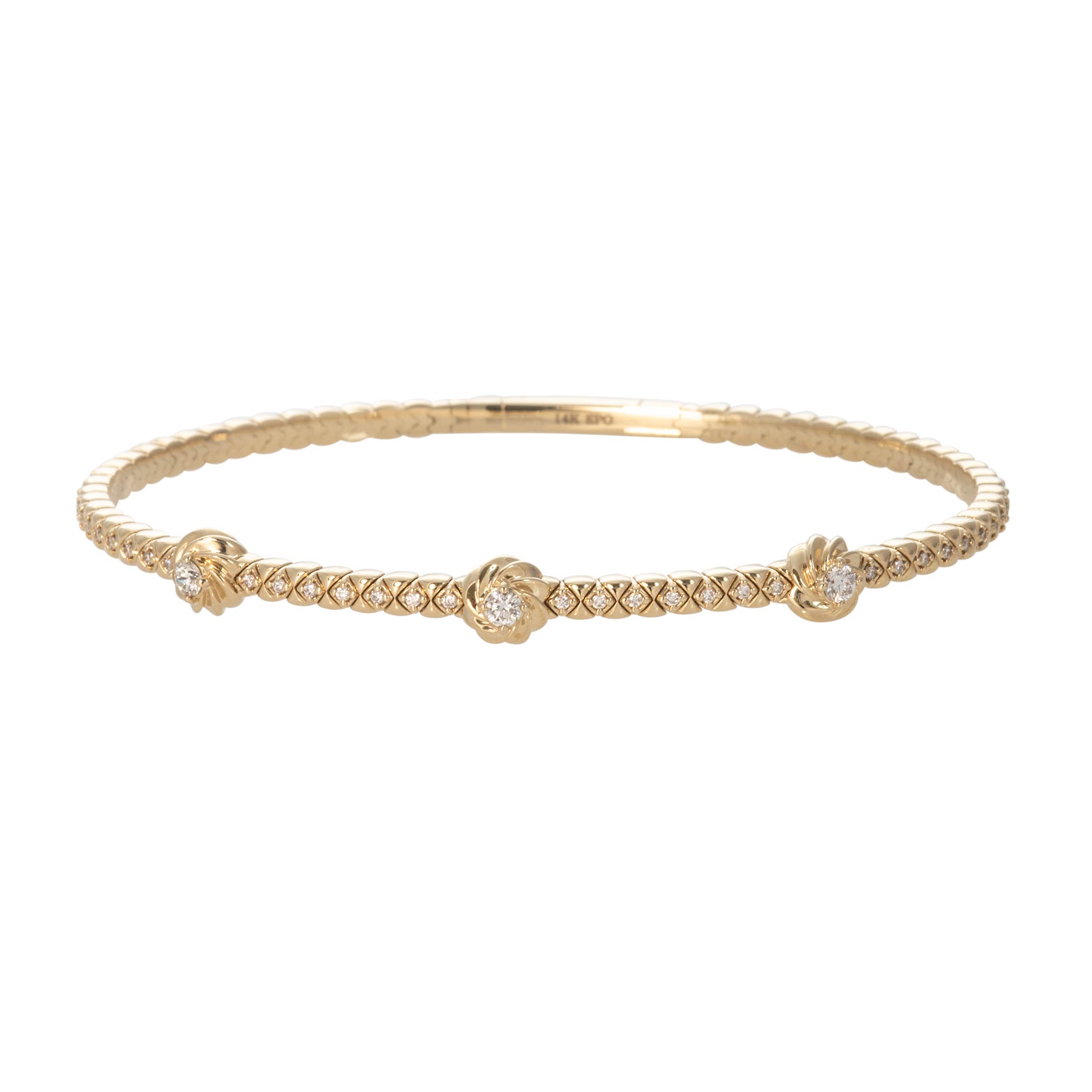 Diamond Knot 3-Station 14K Yellow Gold Flex Bangle