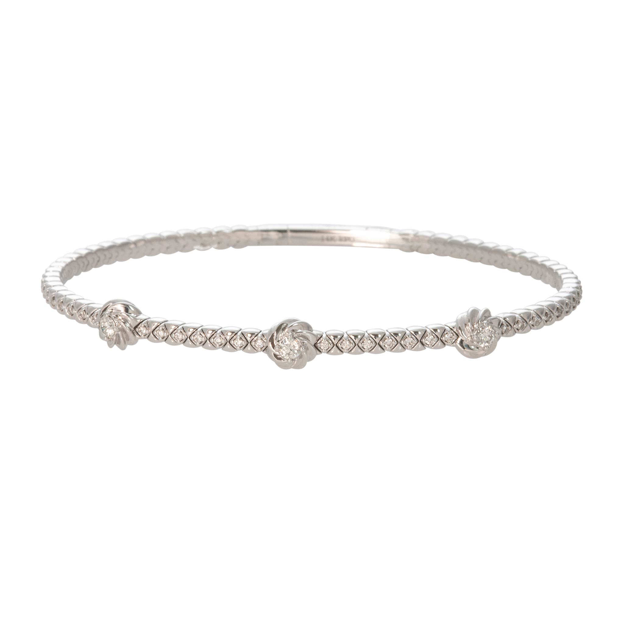 Diamond Knot 3-Station 14K White Gold Flex Bangle