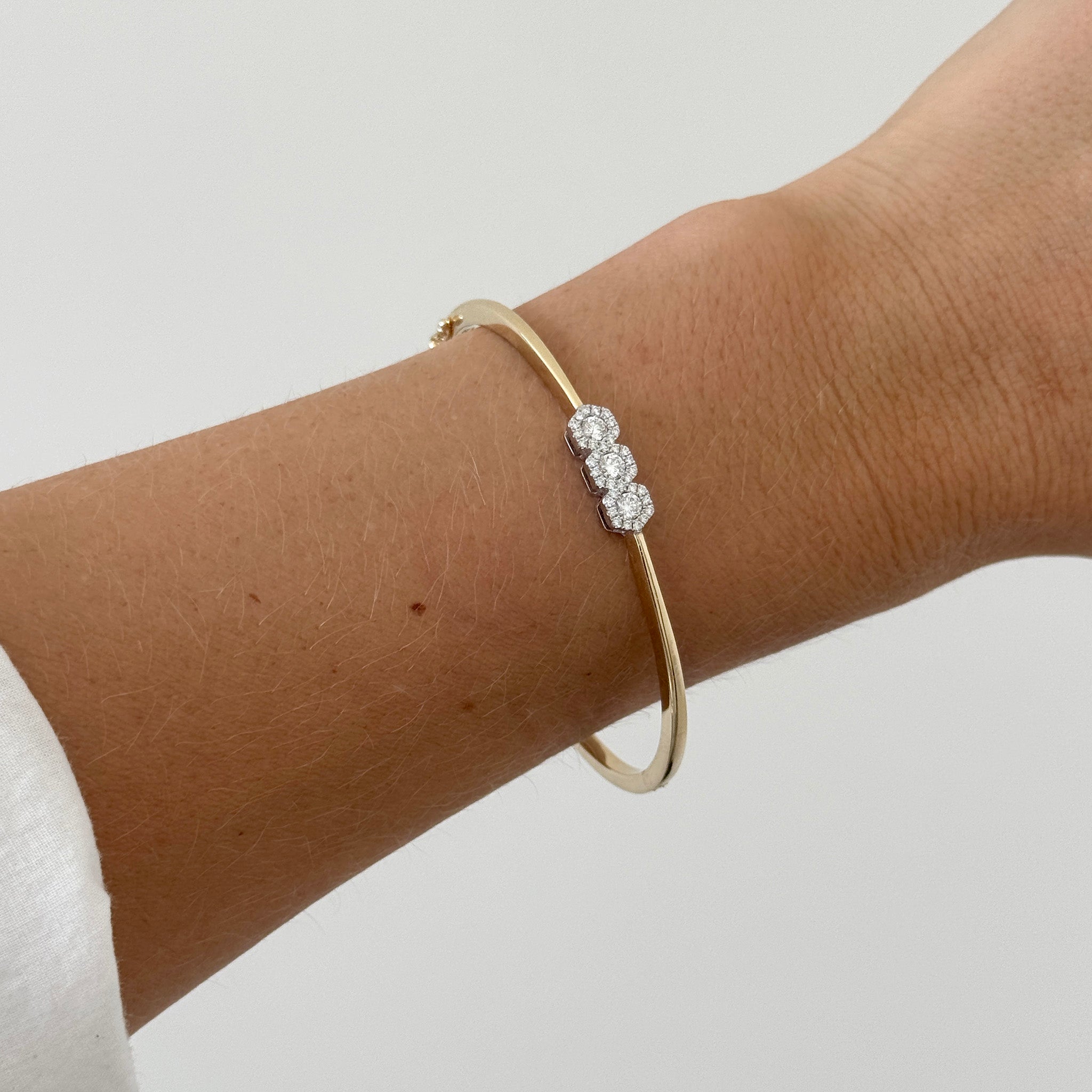 .49ctw Diamond Triple Hexagonal 14K Gold Bangle