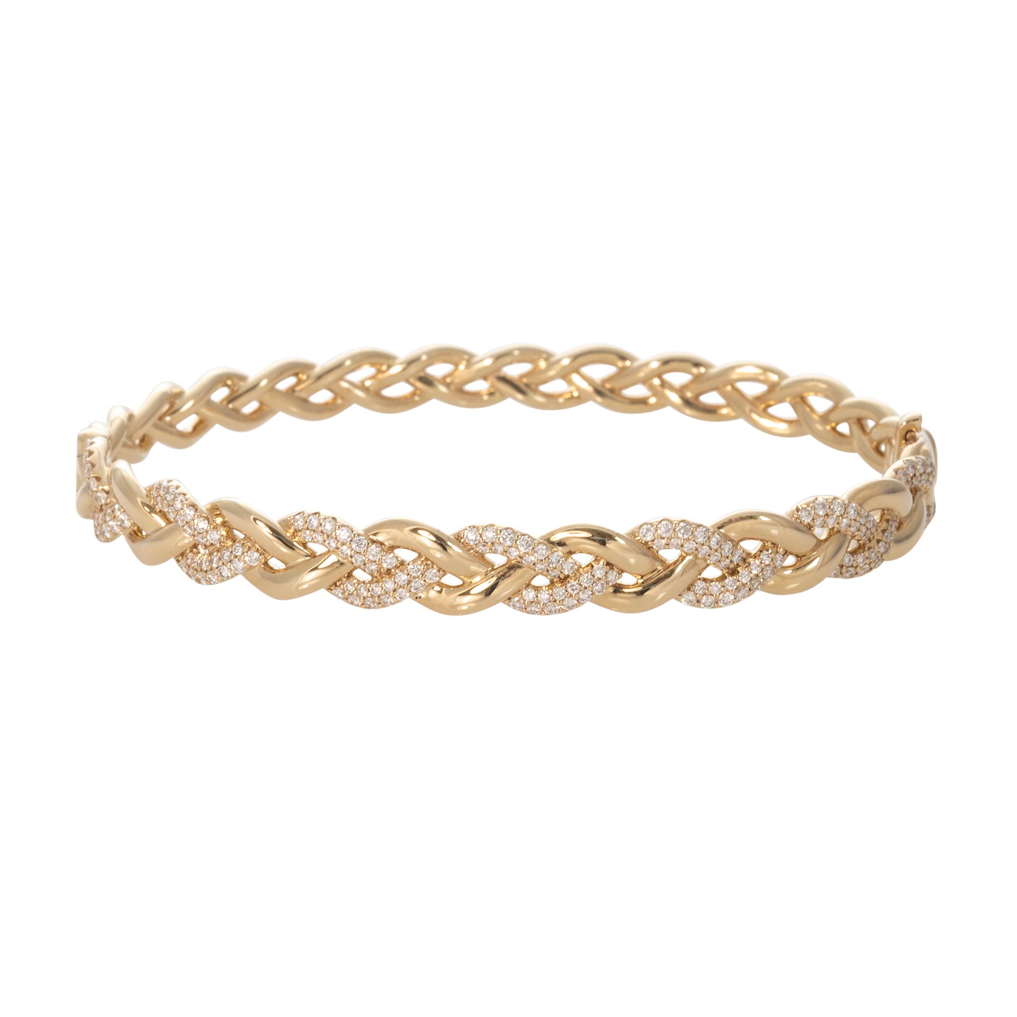 Diamond Pavé 14K Yellow Gold Braided Bangle