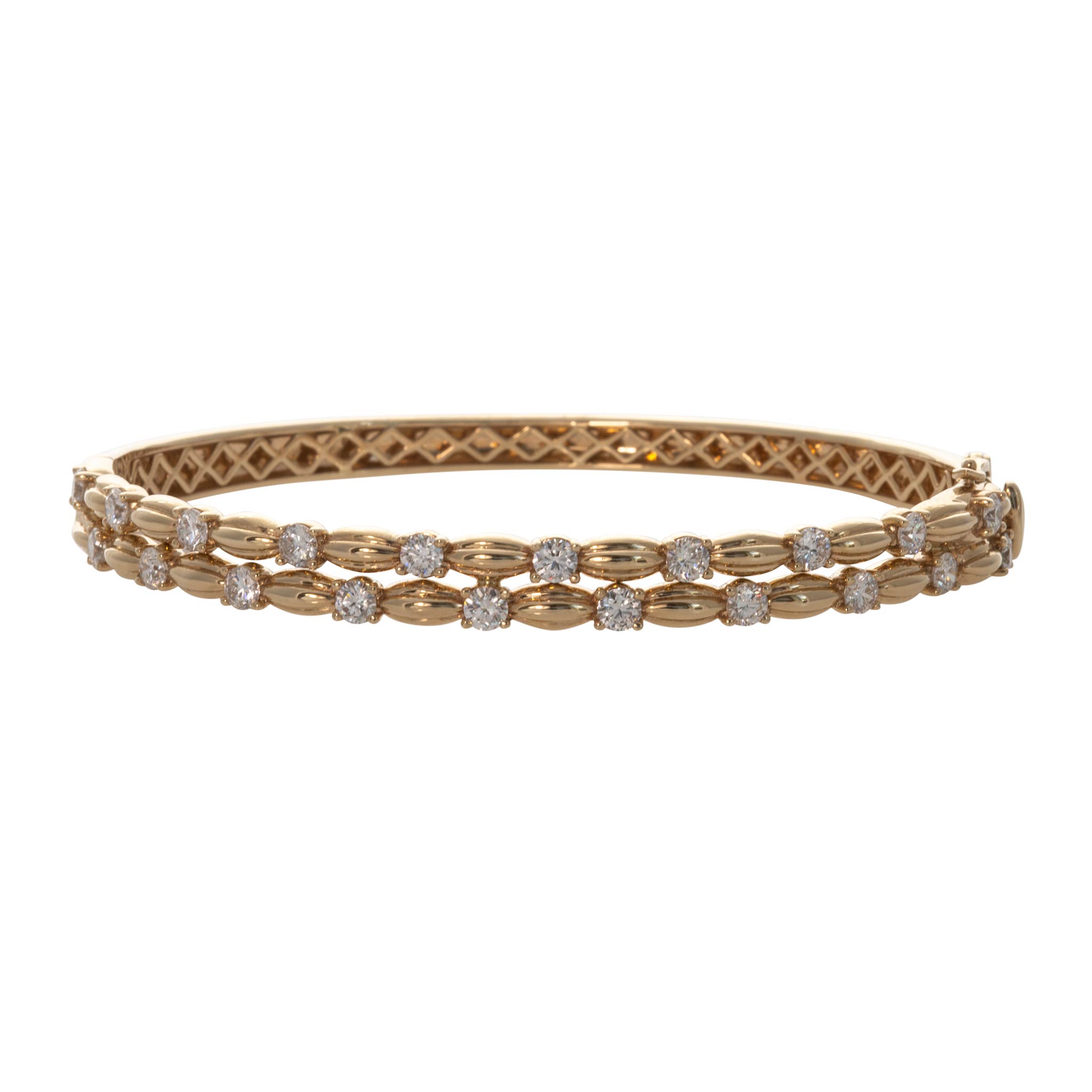 Diamond Double Madeleine 14K Yellow Gold Bangle