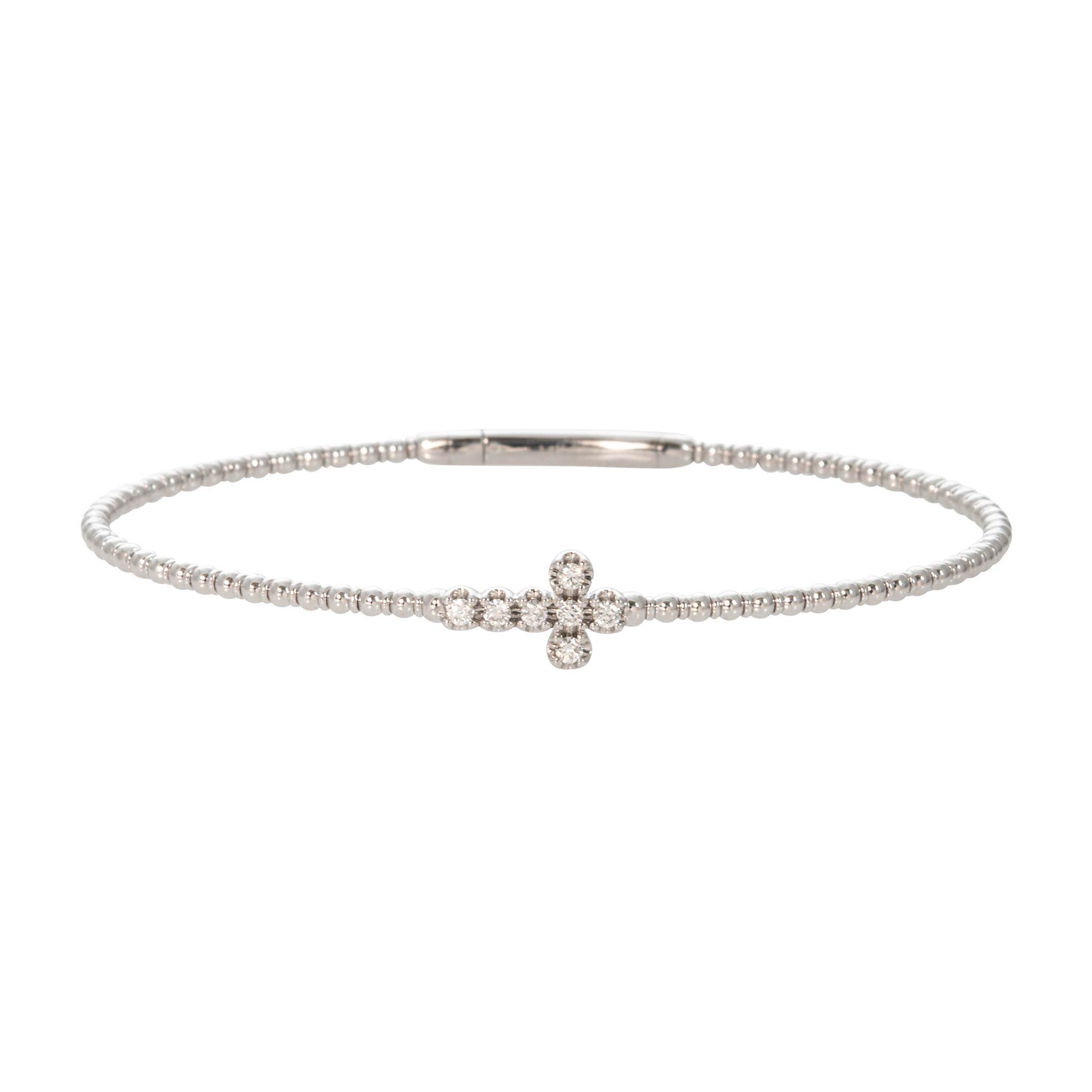 Diamond Cross Station 14K White Gold Flex Bangle