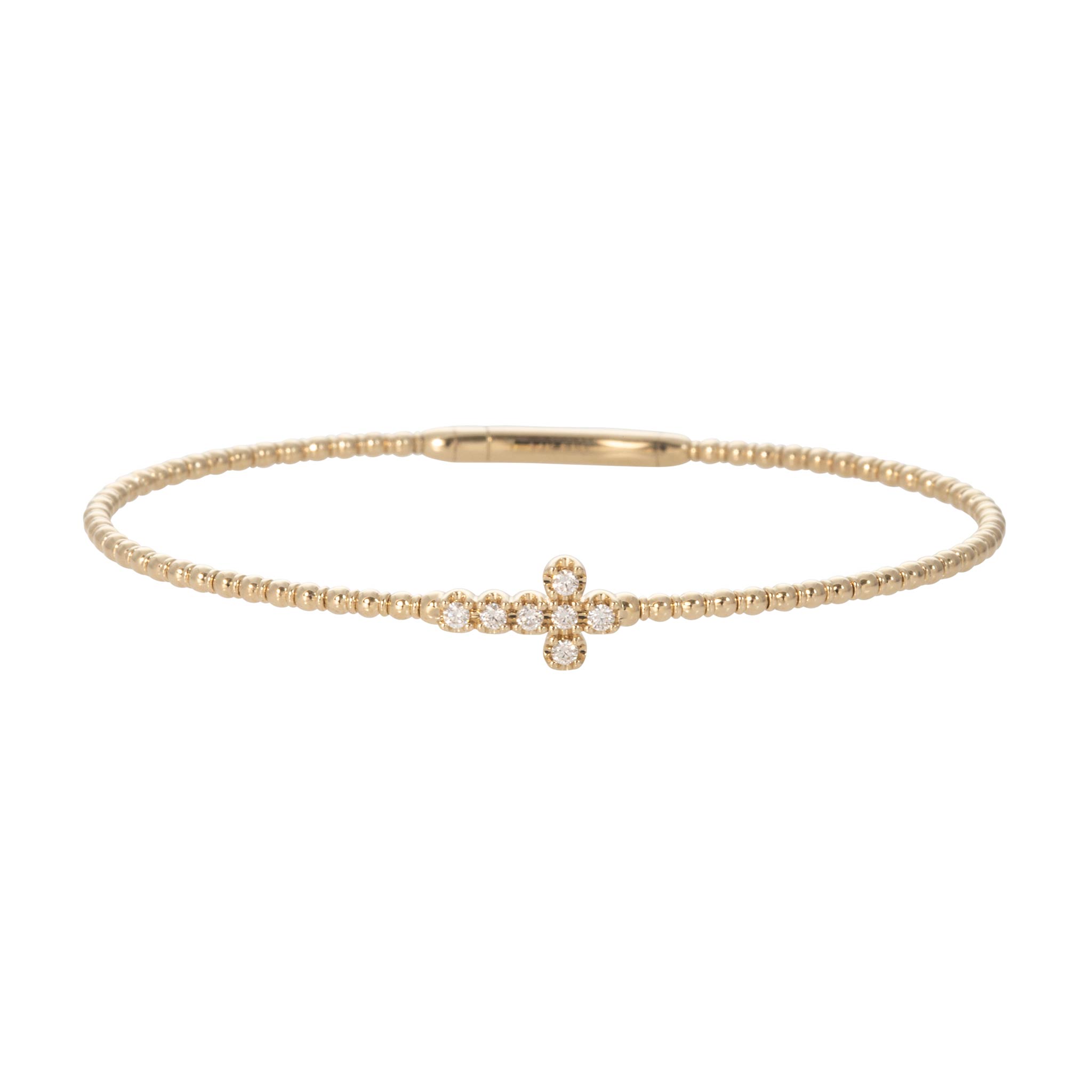 Diamond Cross Station 14K Yellow Gold Flex Bangle