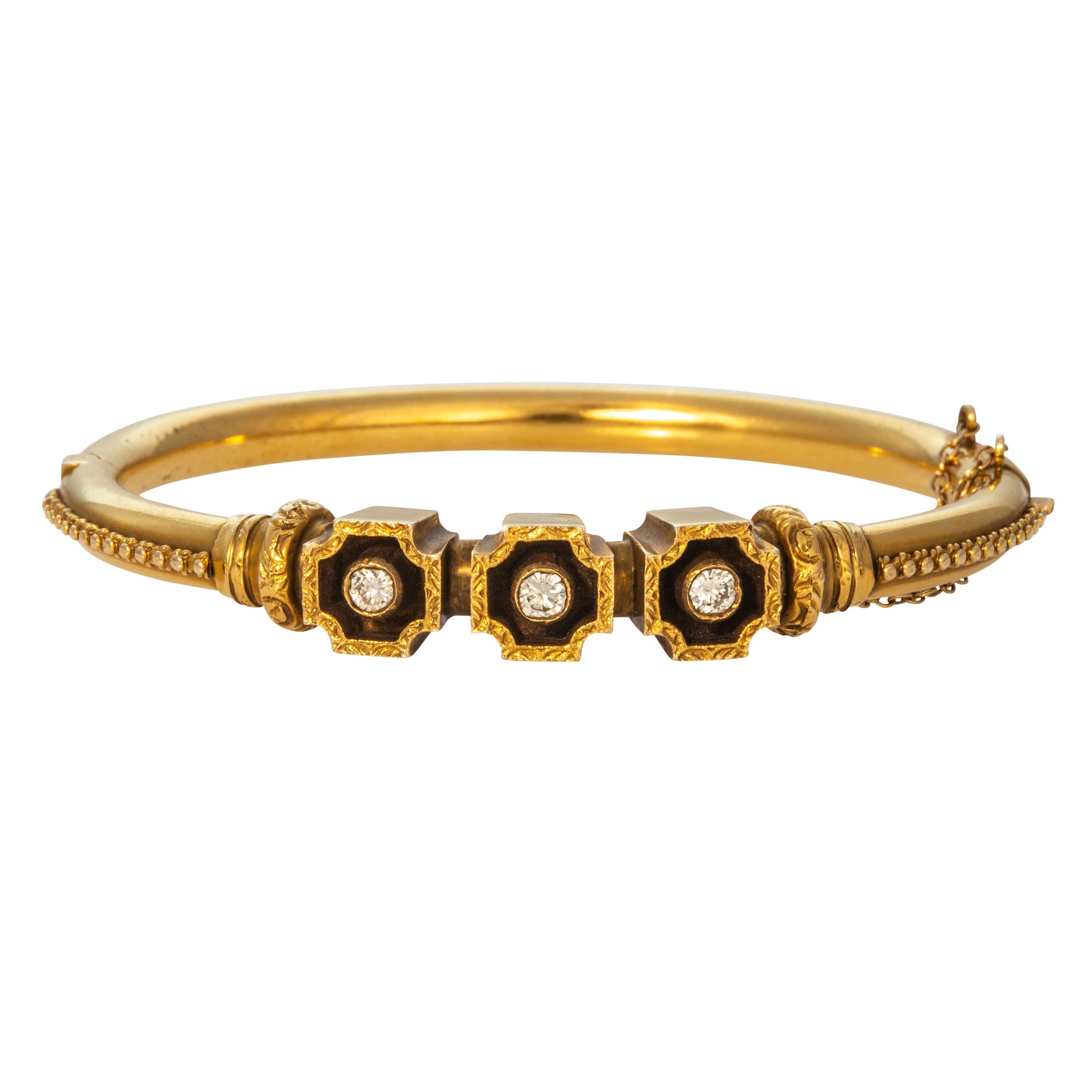 Victorian Etruscan Revival Diamond 14K Yellow Gold Bangle