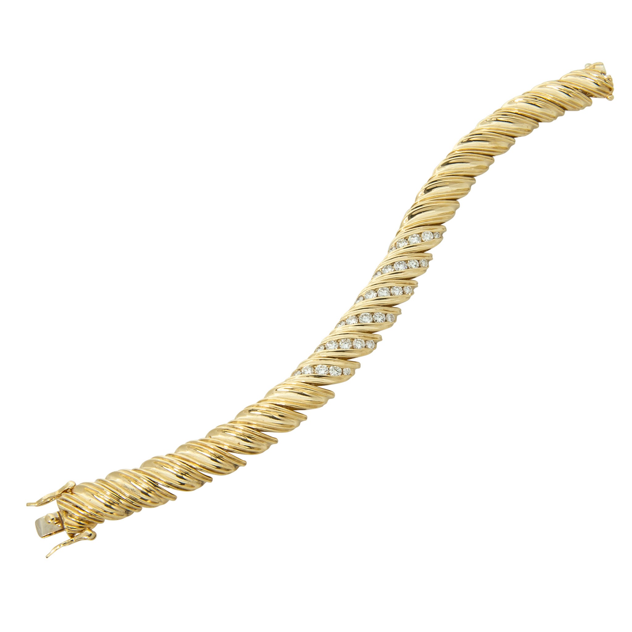 Estate Jose Hess Diamond 18K Gold Fluted Link Bracelet