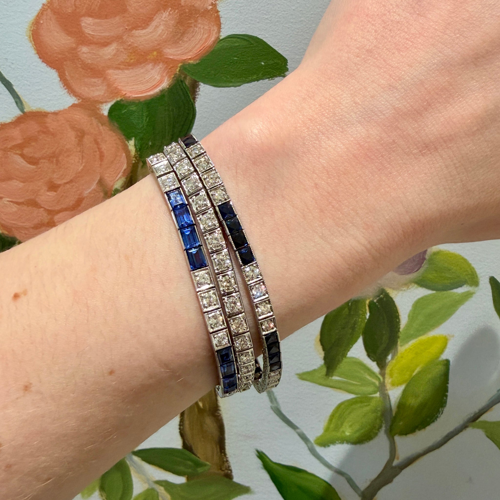 Art Deco Style 4ctw Diamond 14K White Gold Tennis Bracelet