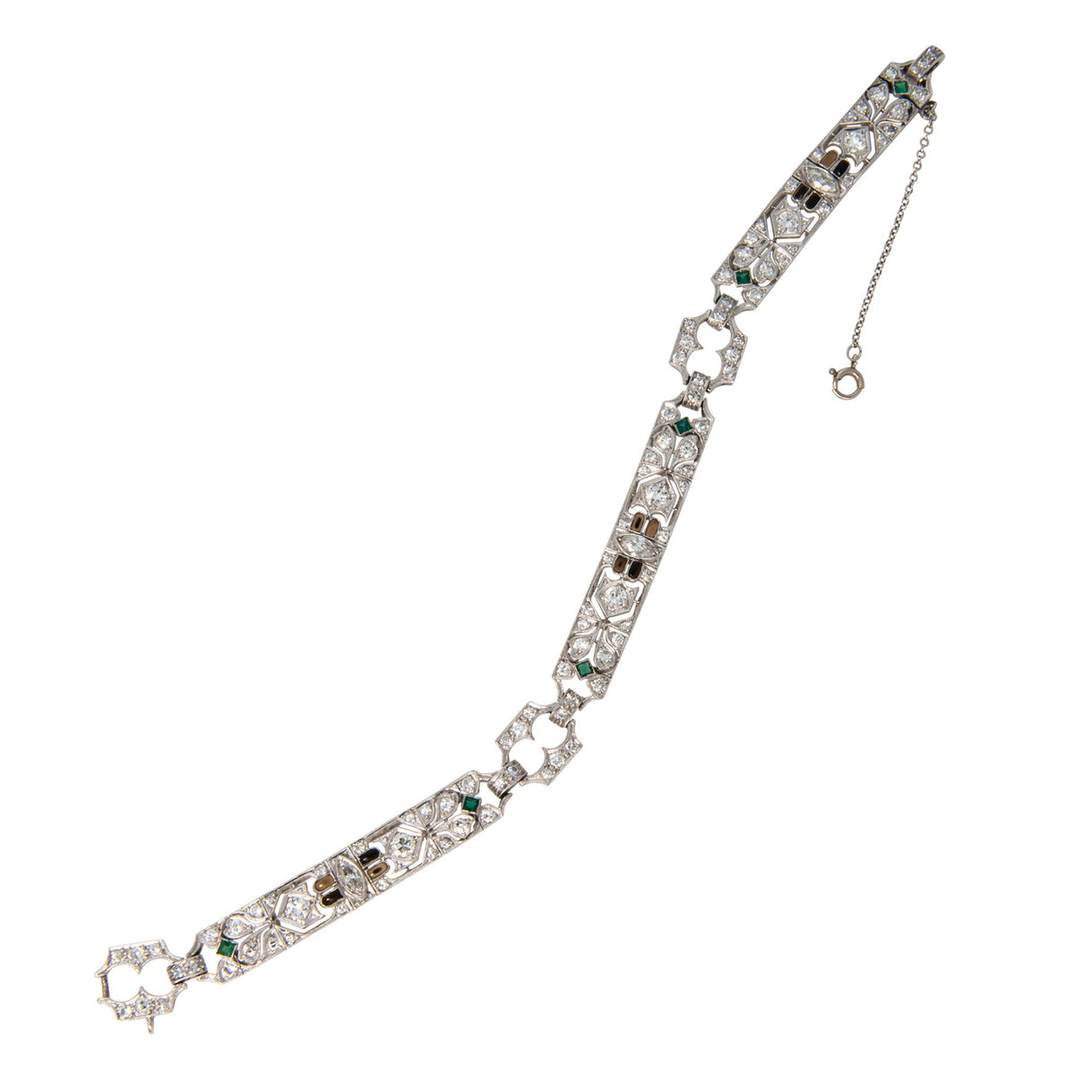 Art Deco Style Diamond, Emerald & Chalcedony Platinum Bracelet