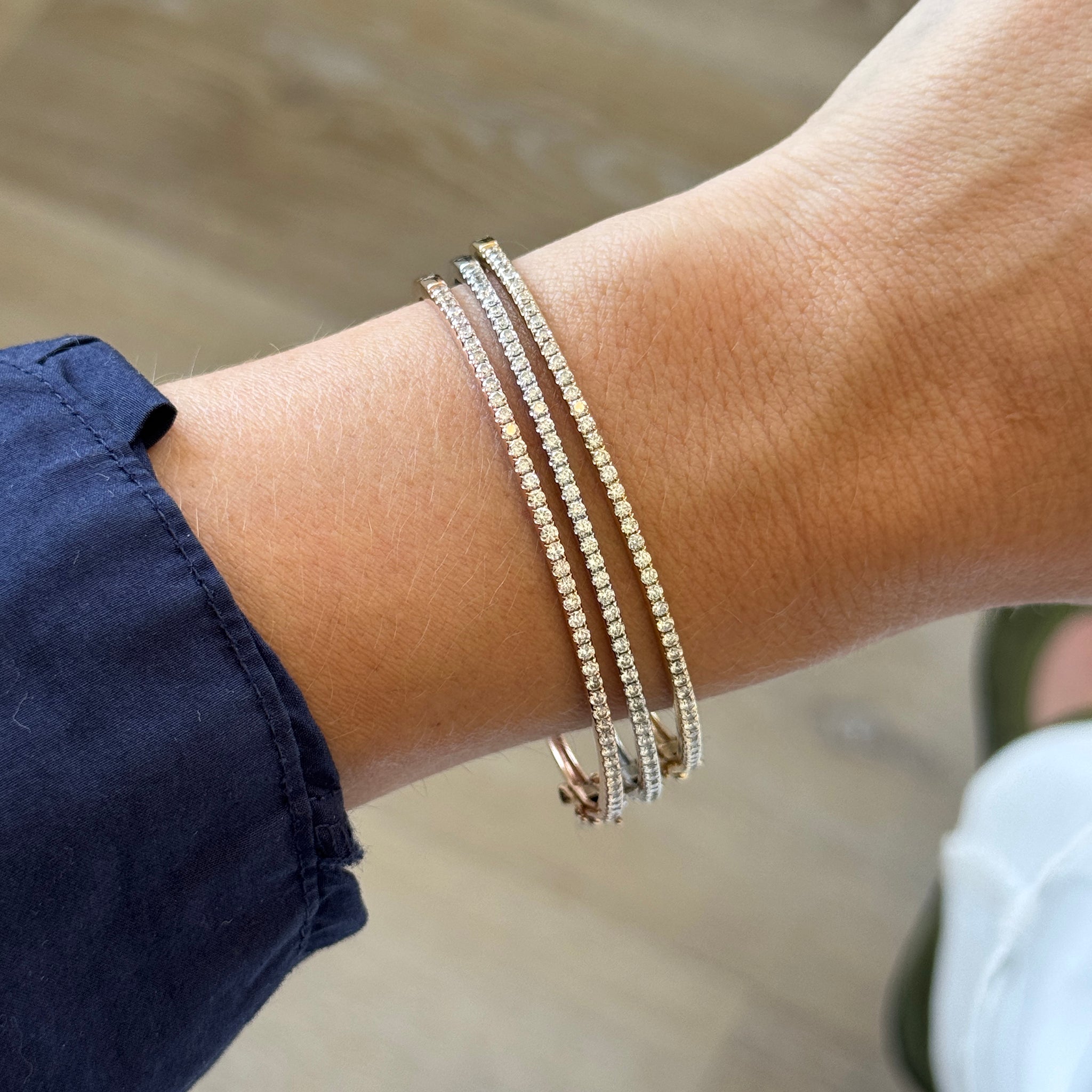 Vintage 1ctw Diamond Pavé 14K White, Rose, Yellow Gold Bangles