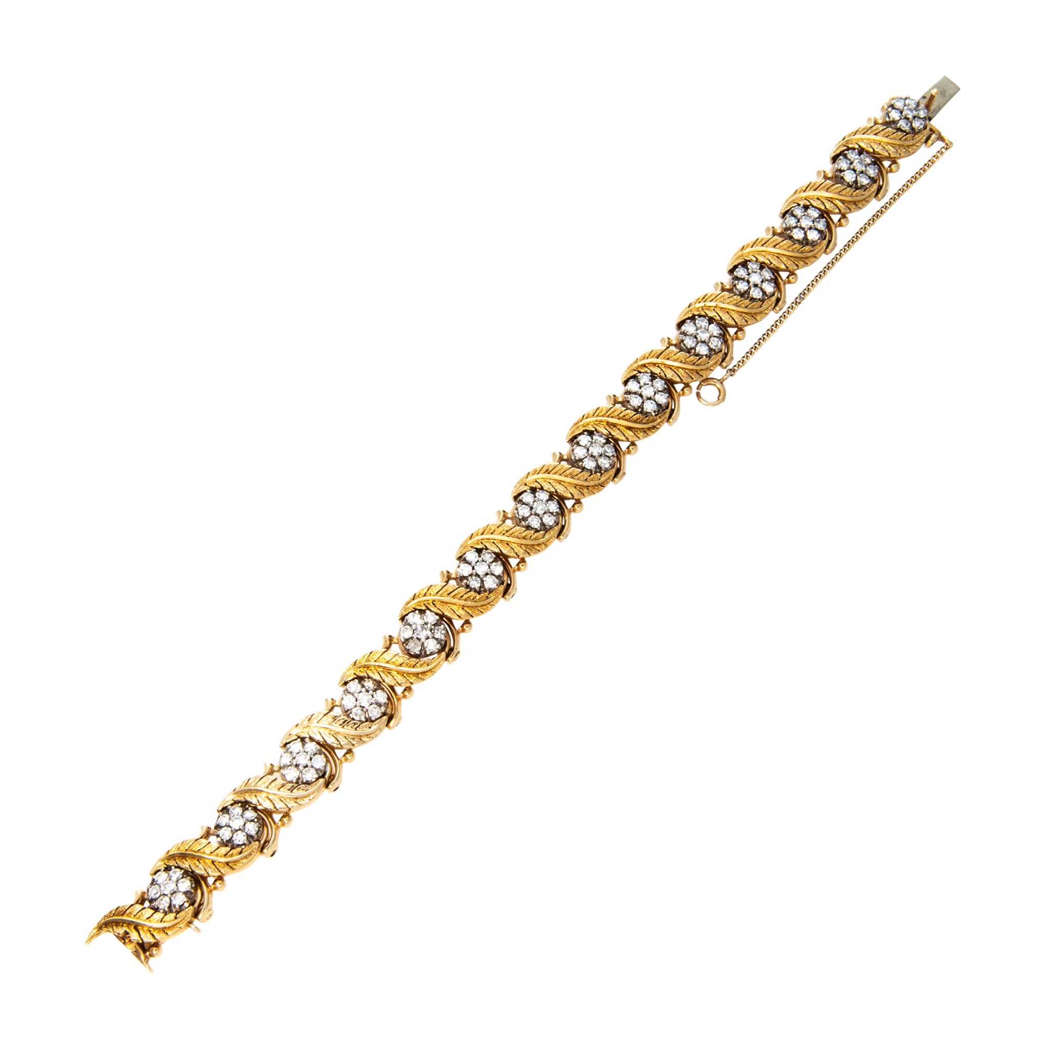 Vintage 3.5ctw Diamond Floral Cluster 14K Gold Leaf Bracelet