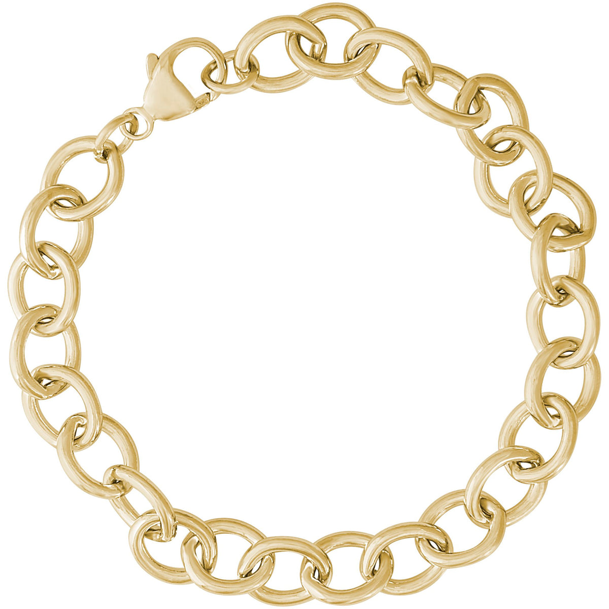 14K Yellow Gold Cable Link Charm Bracelet 7"