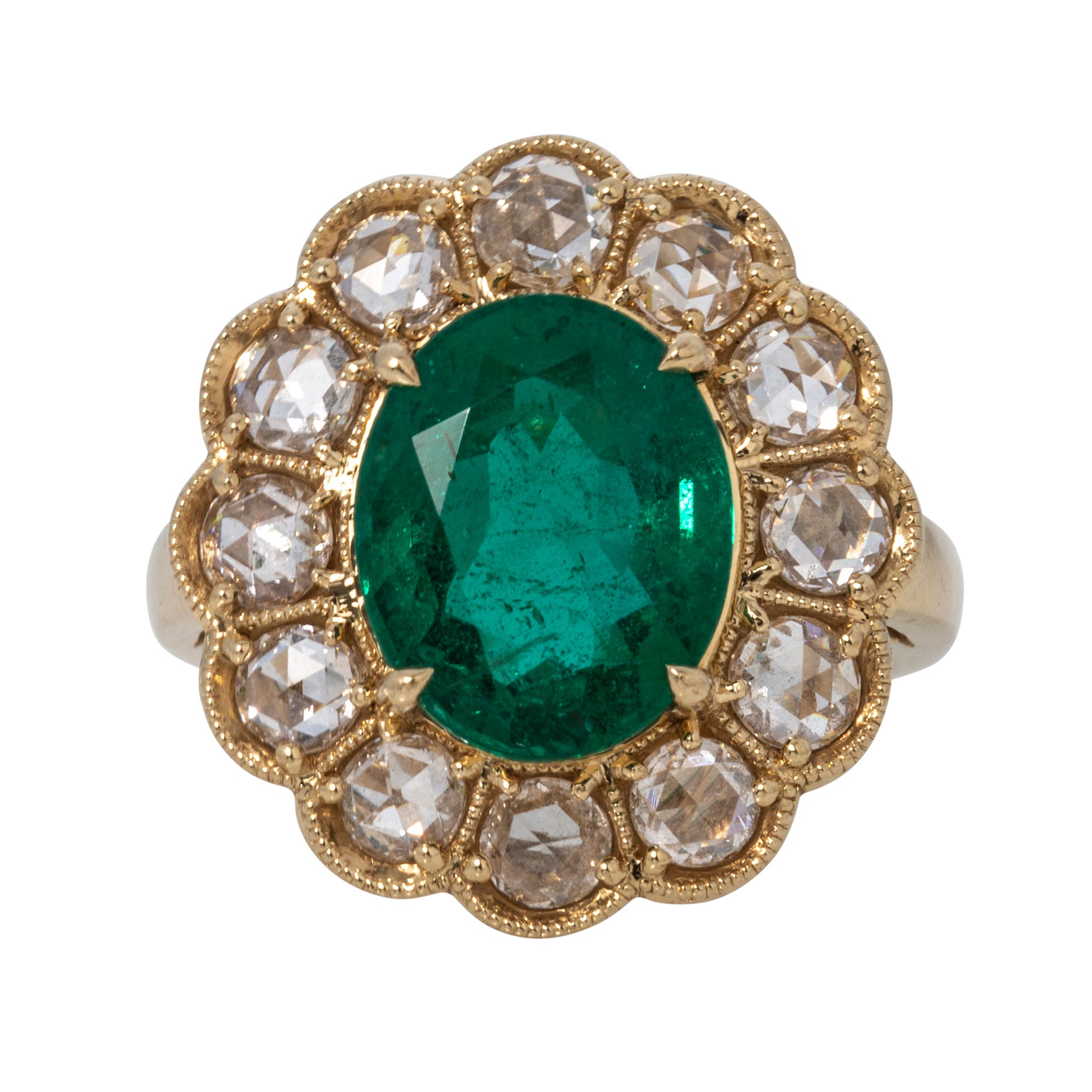4.79ct Oval Emerald & Rose-Cut Diamond 14K Yellow Gold Ring