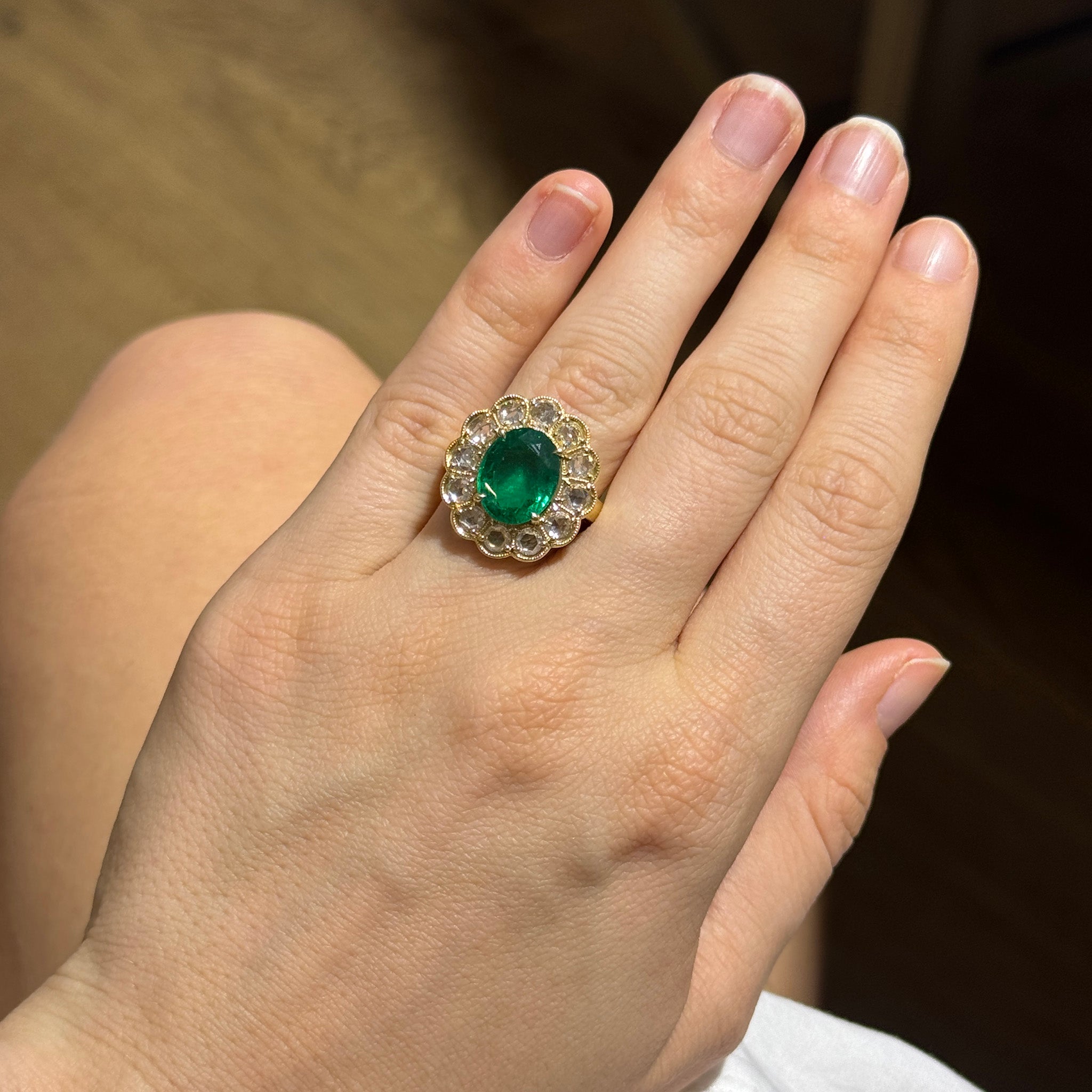 4.79ct Oval Emerald & Rose-Cut Diamond 14K Yellow Gold Ring