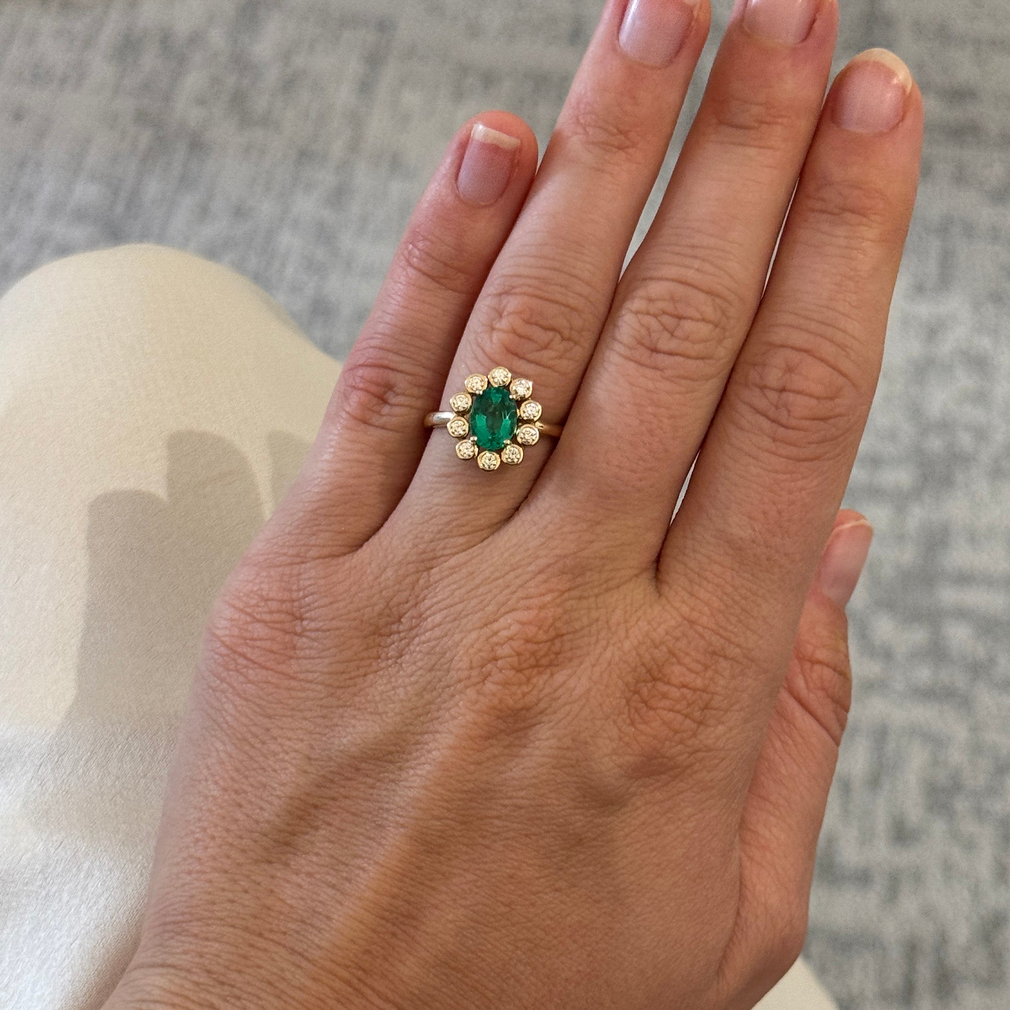 Oval Emerald & Round Diamond 14K Yellow Gold Ring