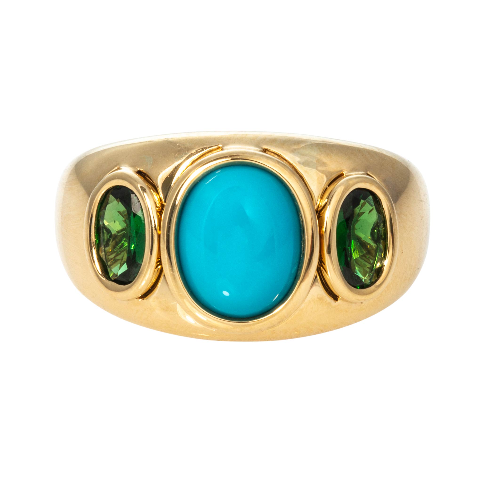 Turquoise & Tsavorite Three-Stone 18K Yellow Gold Ring