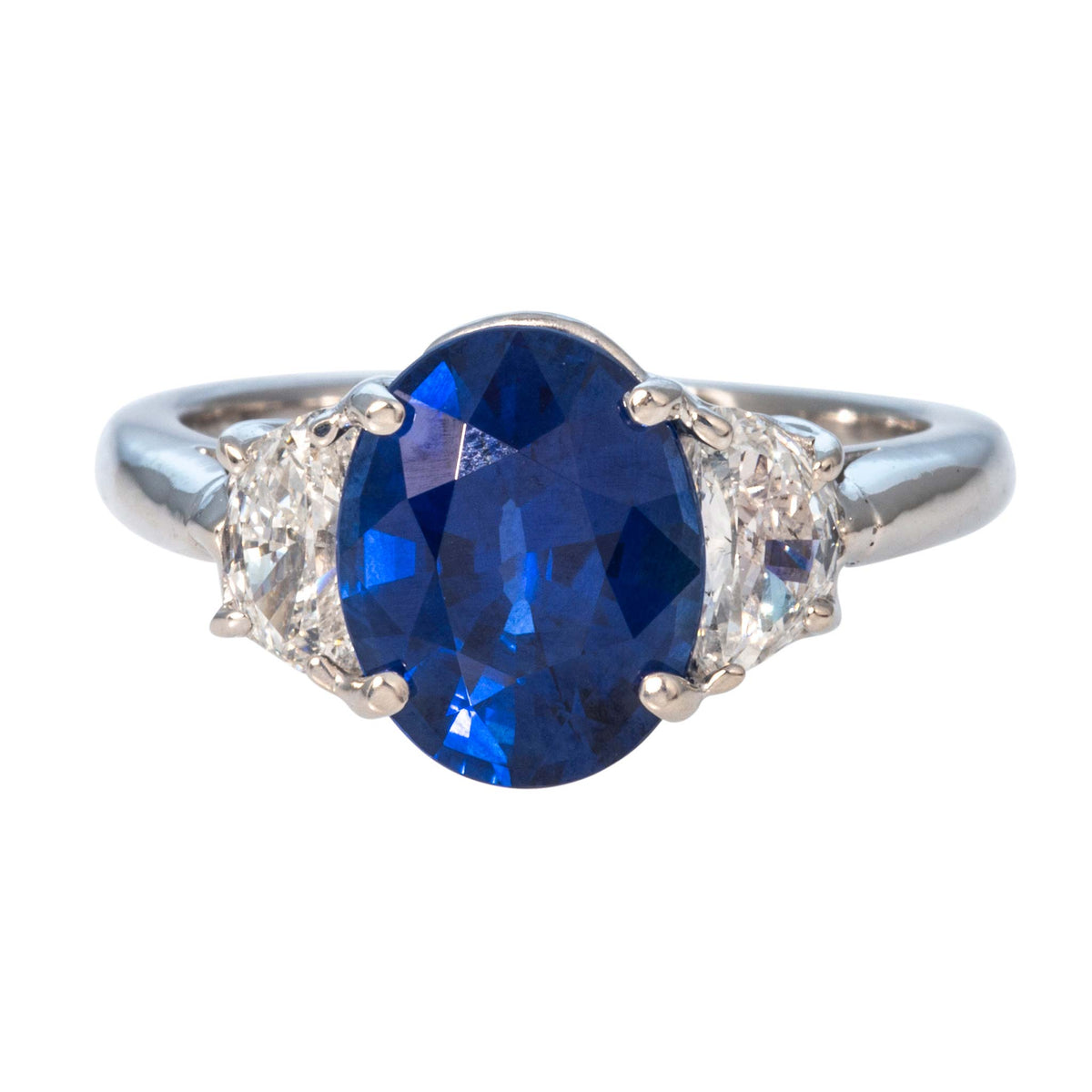 4ct Oval Sapphire & Diamond Three-Stone Platinum Ring