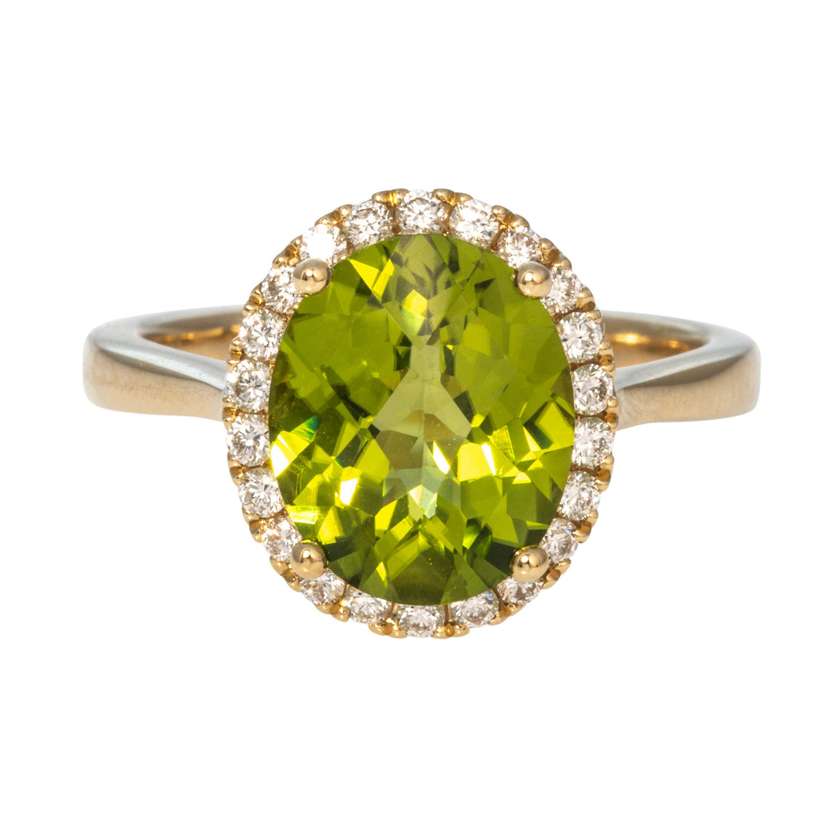Oval Peridot & Diamond Halo 14K Yellow Gold Ring