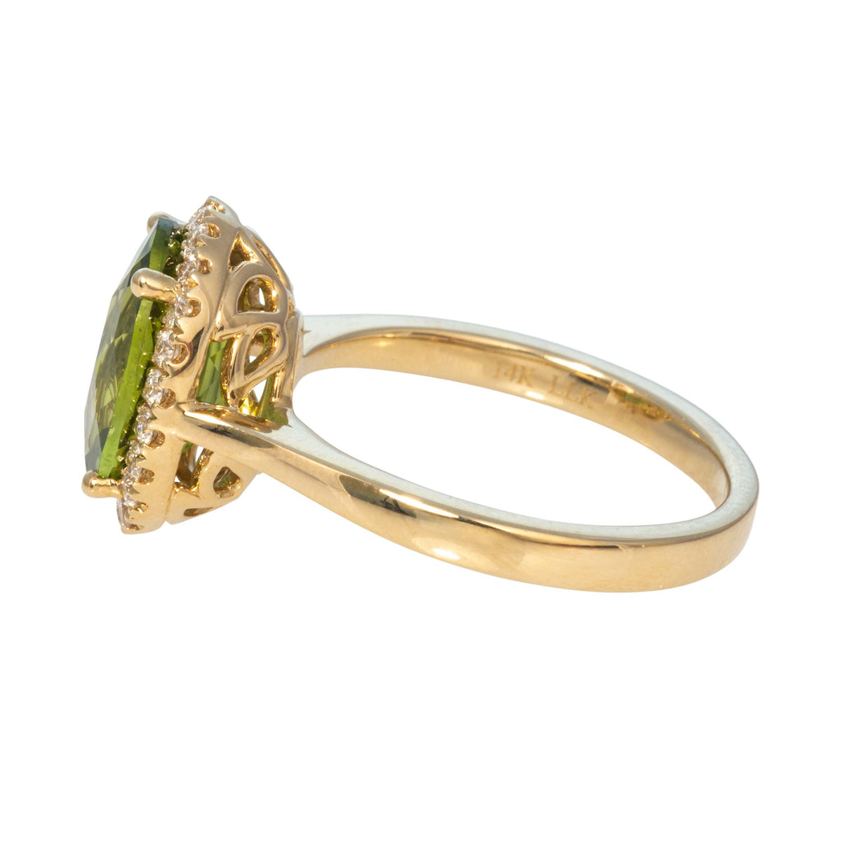 Oval Peridot & Diamond Halo 14K Yellow Gold Ring
