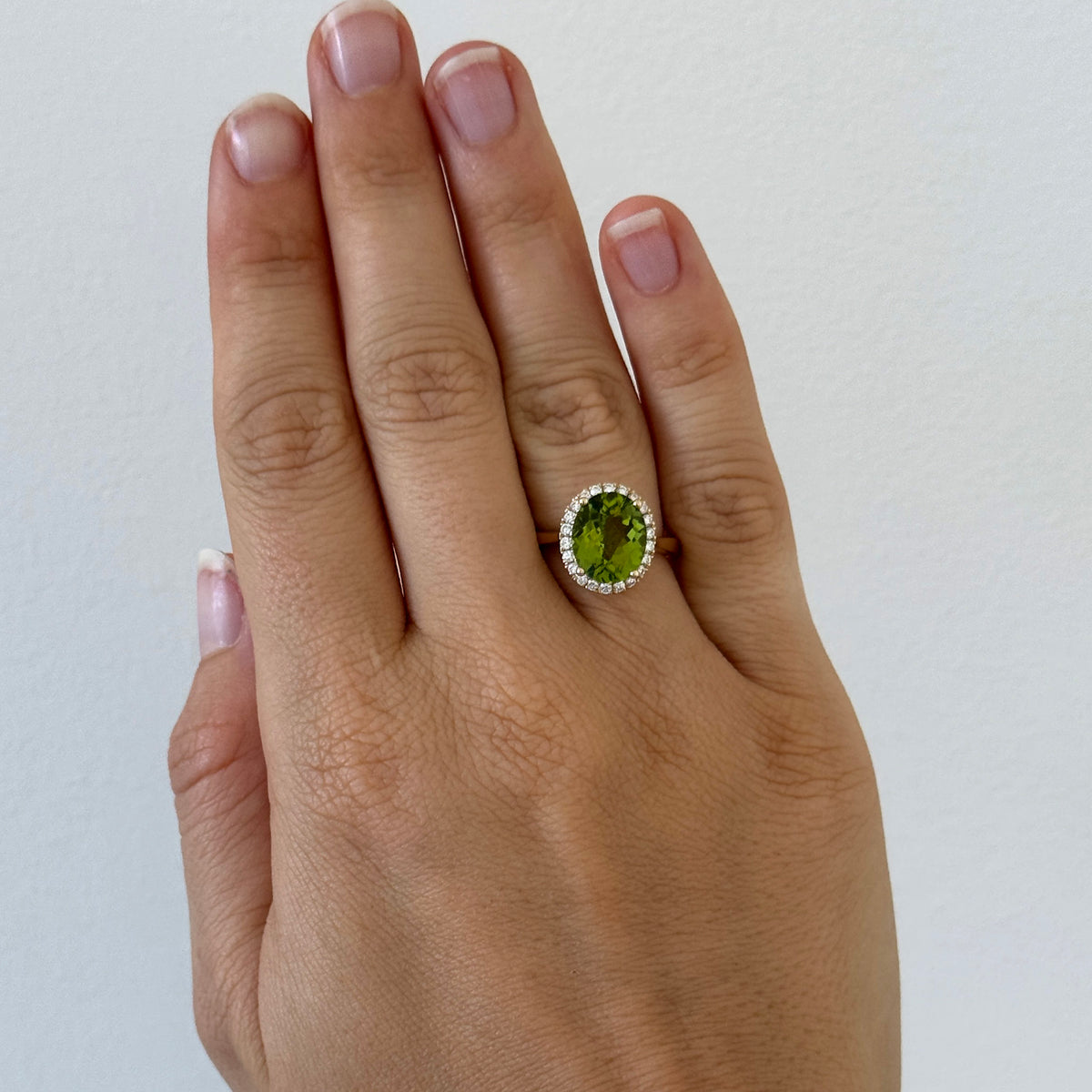 Oval Peridot & Diamond Halo 14K Yellow Gold Ring