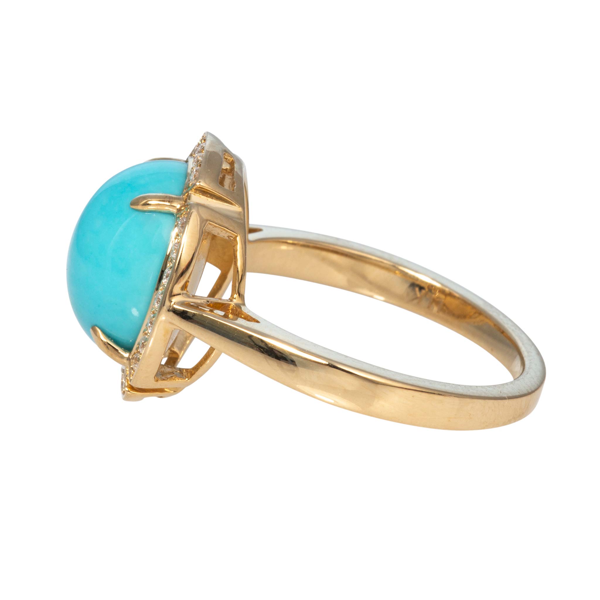Oval Cabochon Turquoise & Diamond 14K Yellow Gold Ring