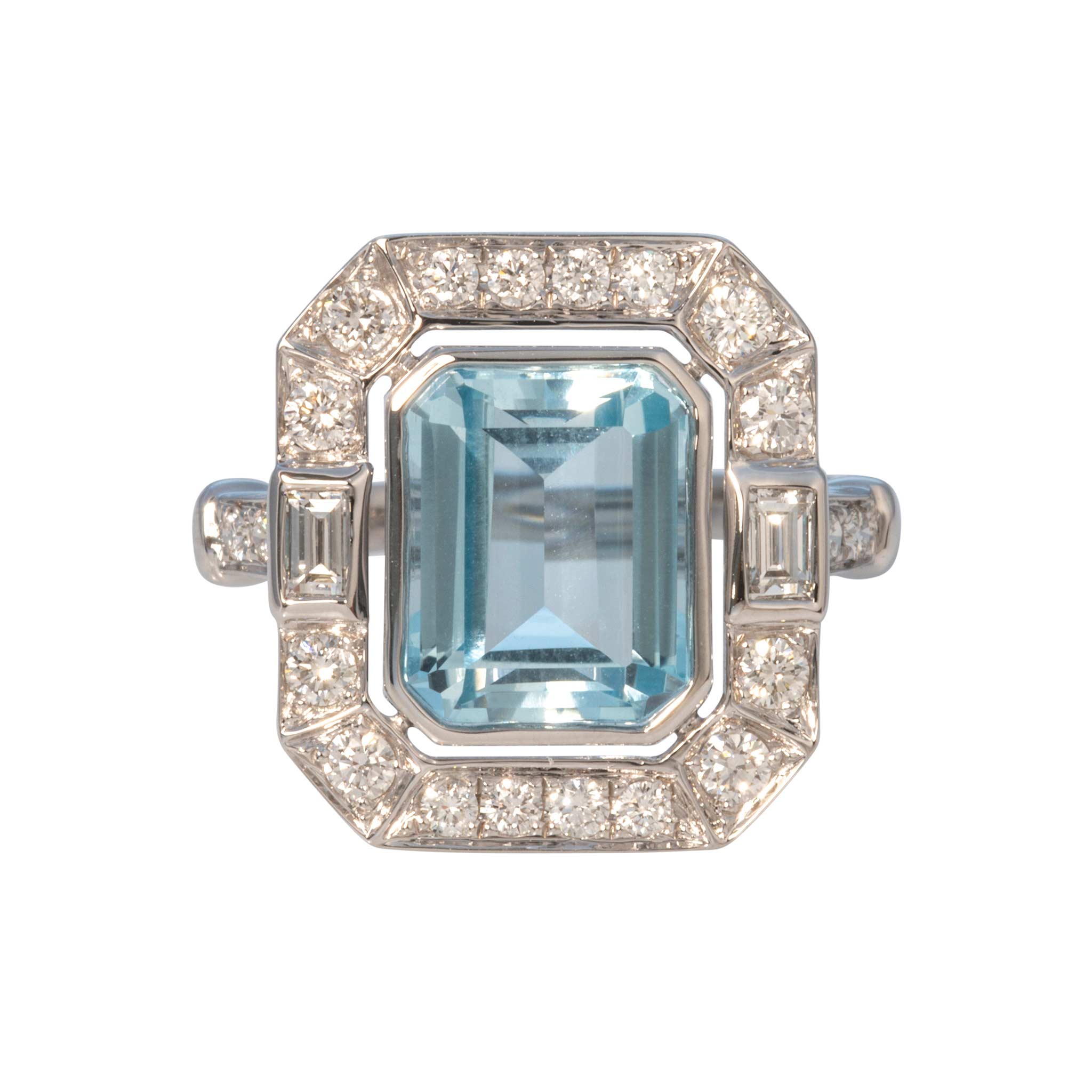 Emerald-Cut Blue Topaz & Diamond 18K White Gold Ring