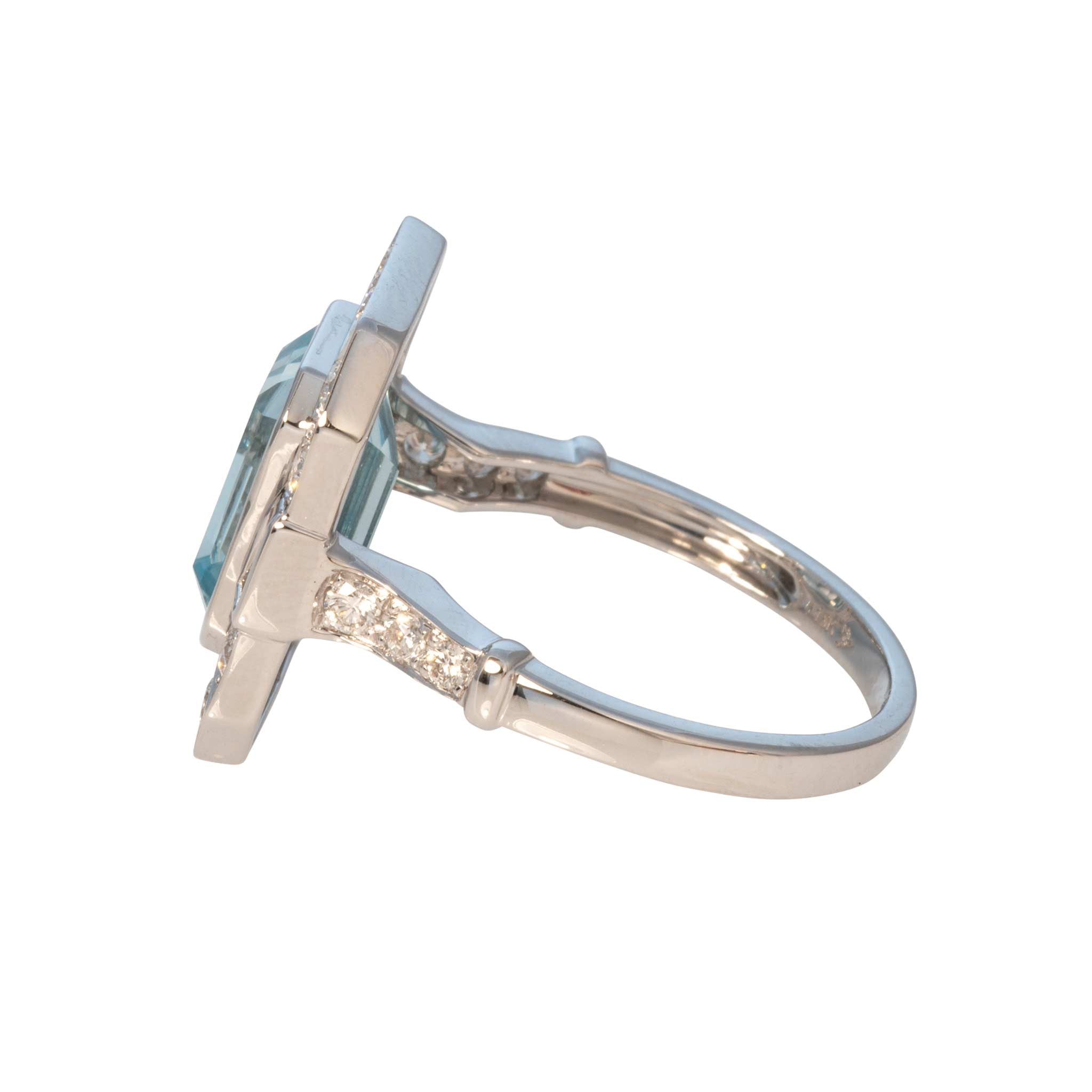 Emerald-Cut Blue Topaz & Diamond 18K White Gold Ring