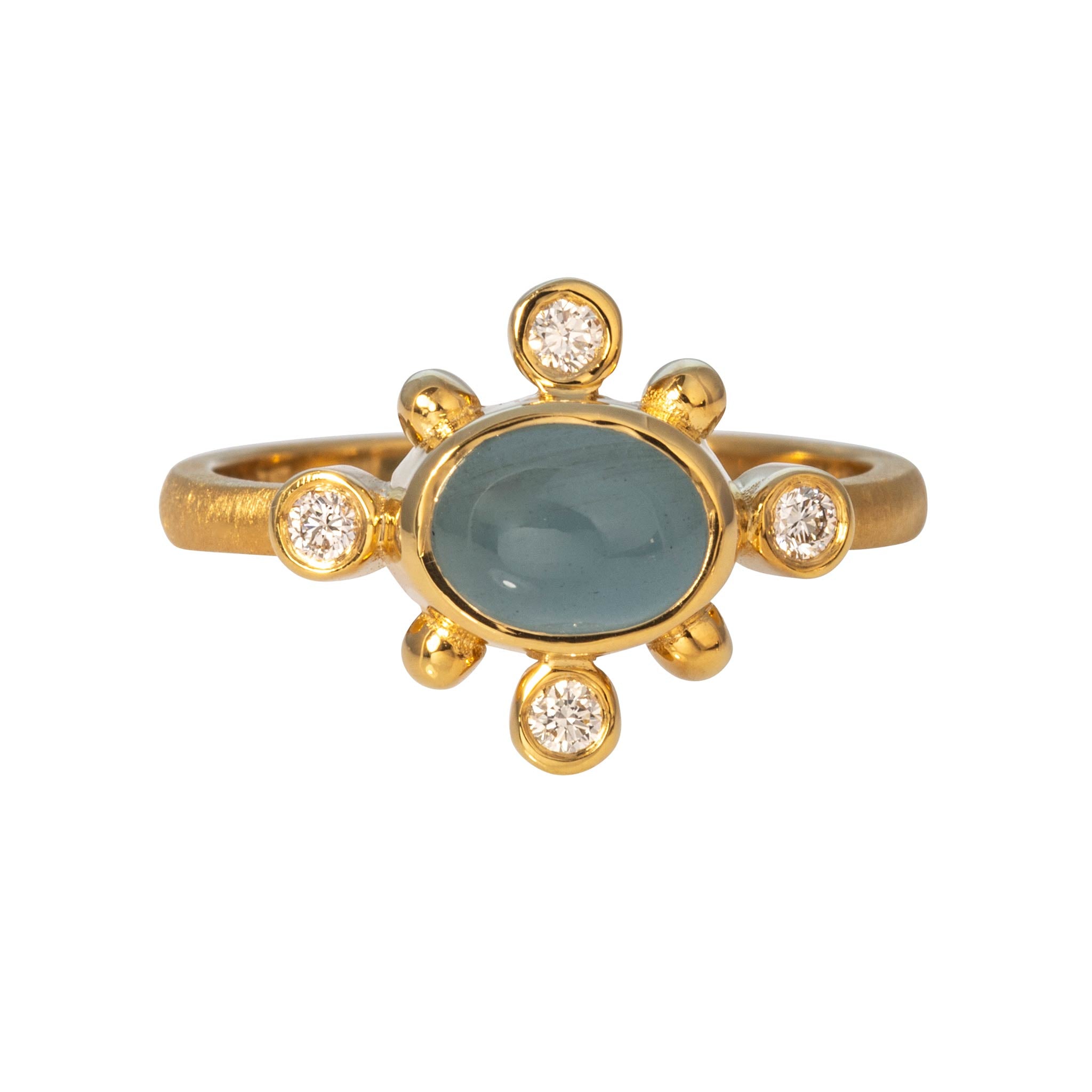 Aquamarine Cabochon & Diamond 14K Yellow Gold Ring