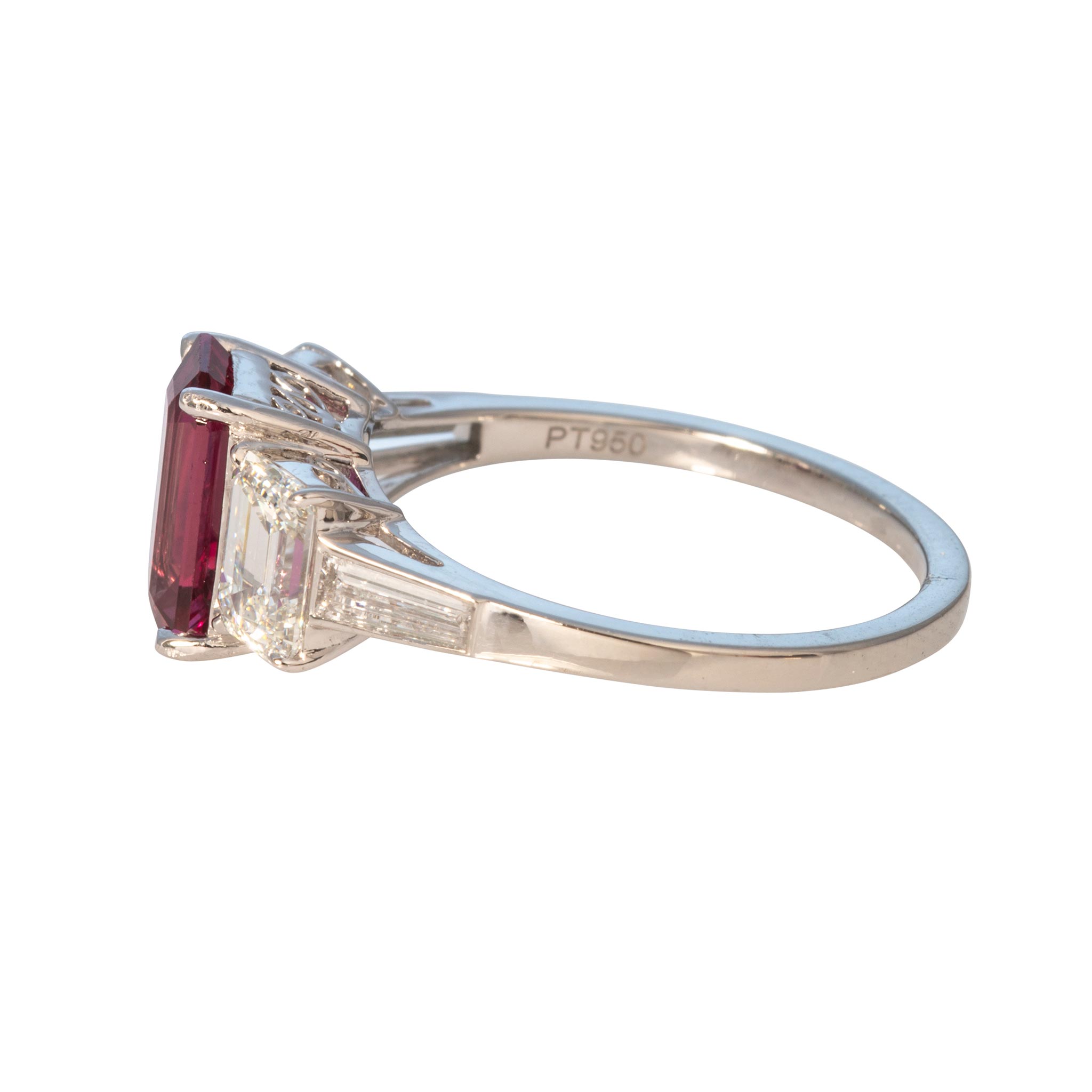 Emerald-Cut Ruby & Diamond Platinum Ring