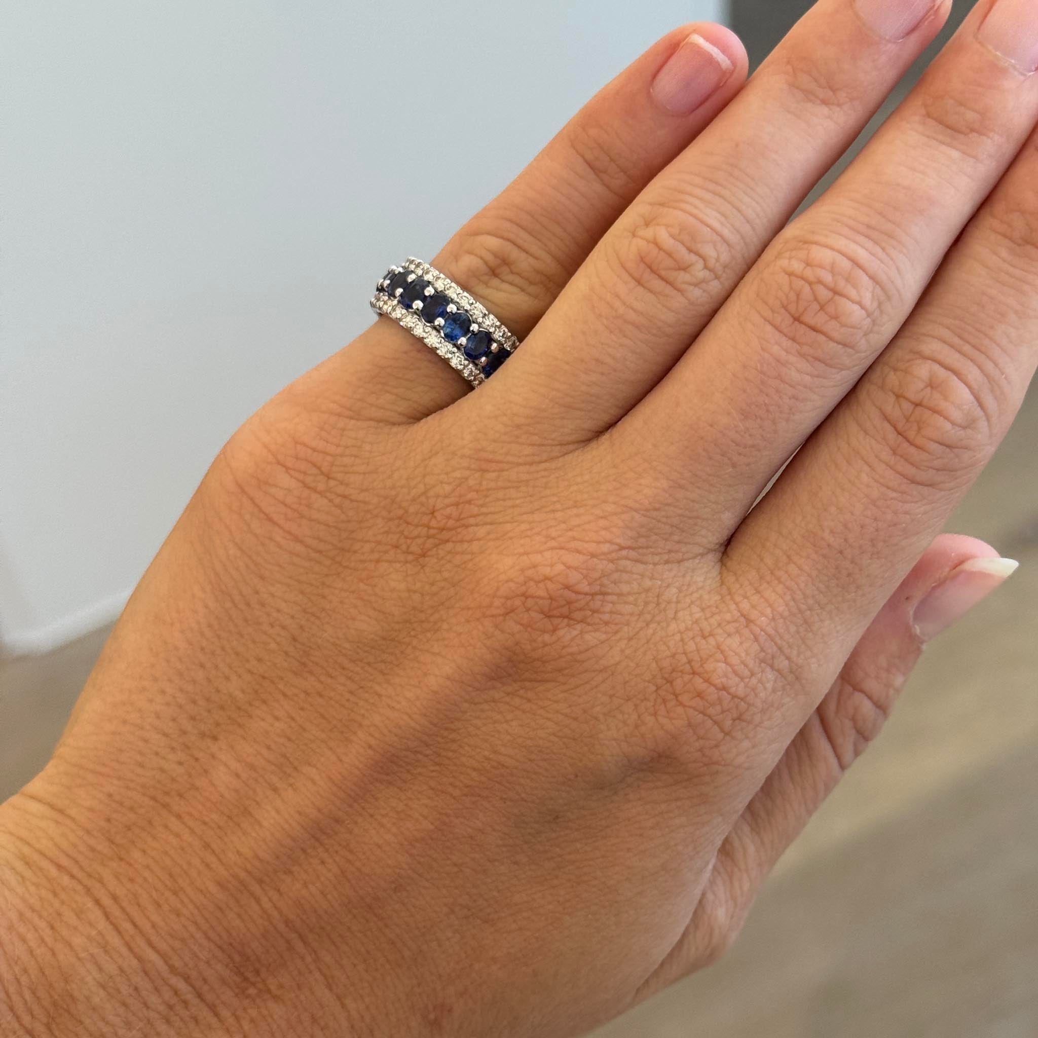 Oval Sapphire & Round Diamond 18K White Gold Eternity Ring