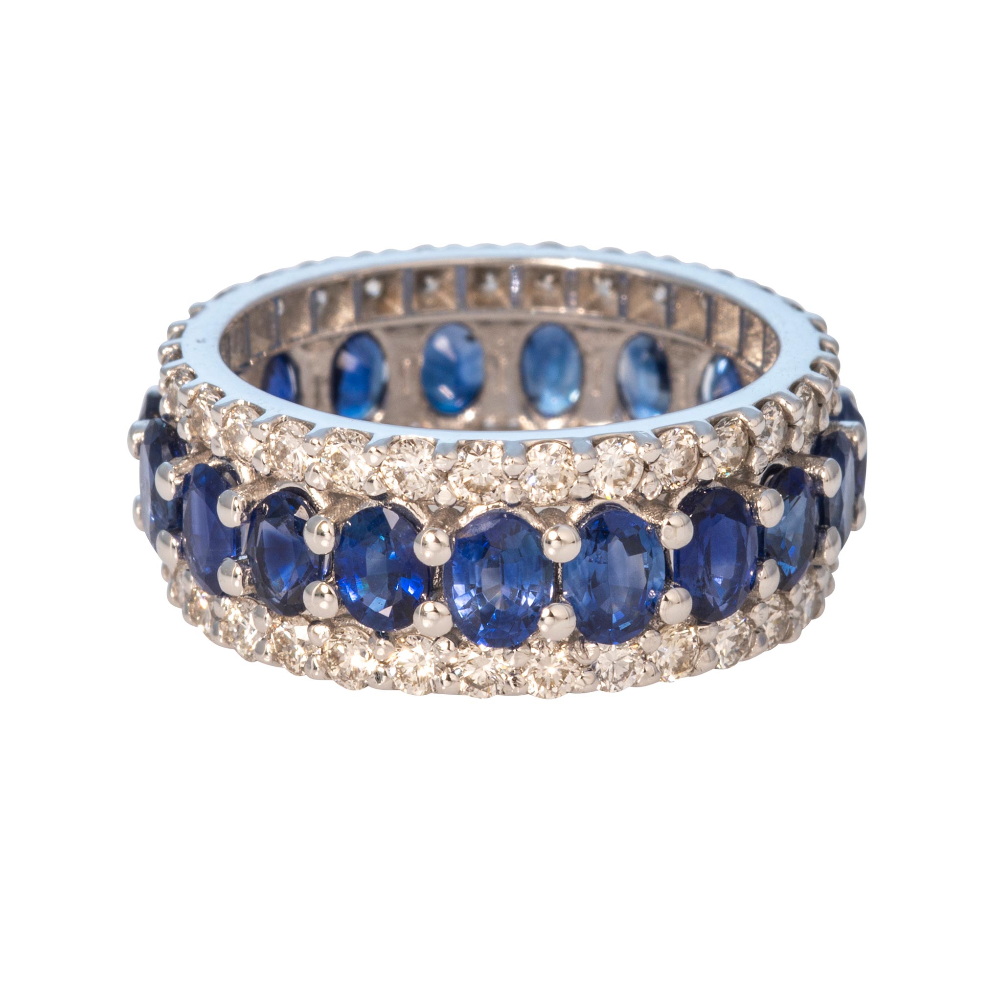 Oval Sapphire & Round Diamond 18K White Gold Eternity Ring