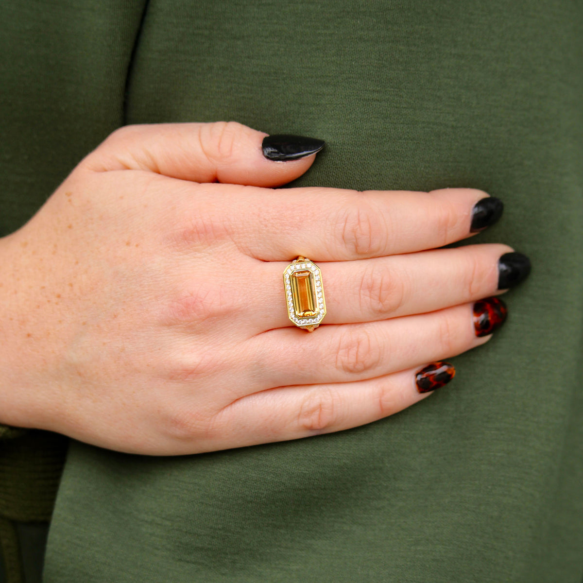 Citrine & Pavé Diamond East-West 14K Yellow Gold Ring
