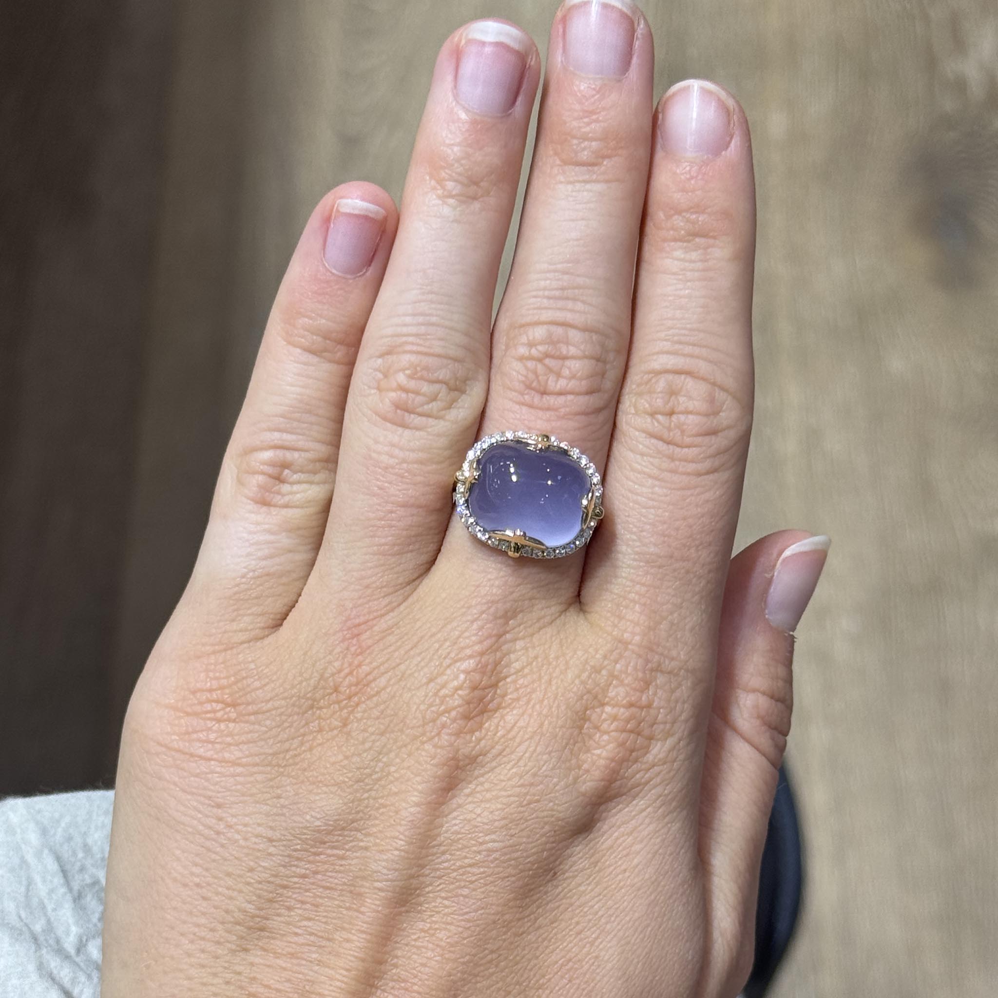 Goshwara Cushion Cabochon Chalcedony & Diamond 18K Gold Ring