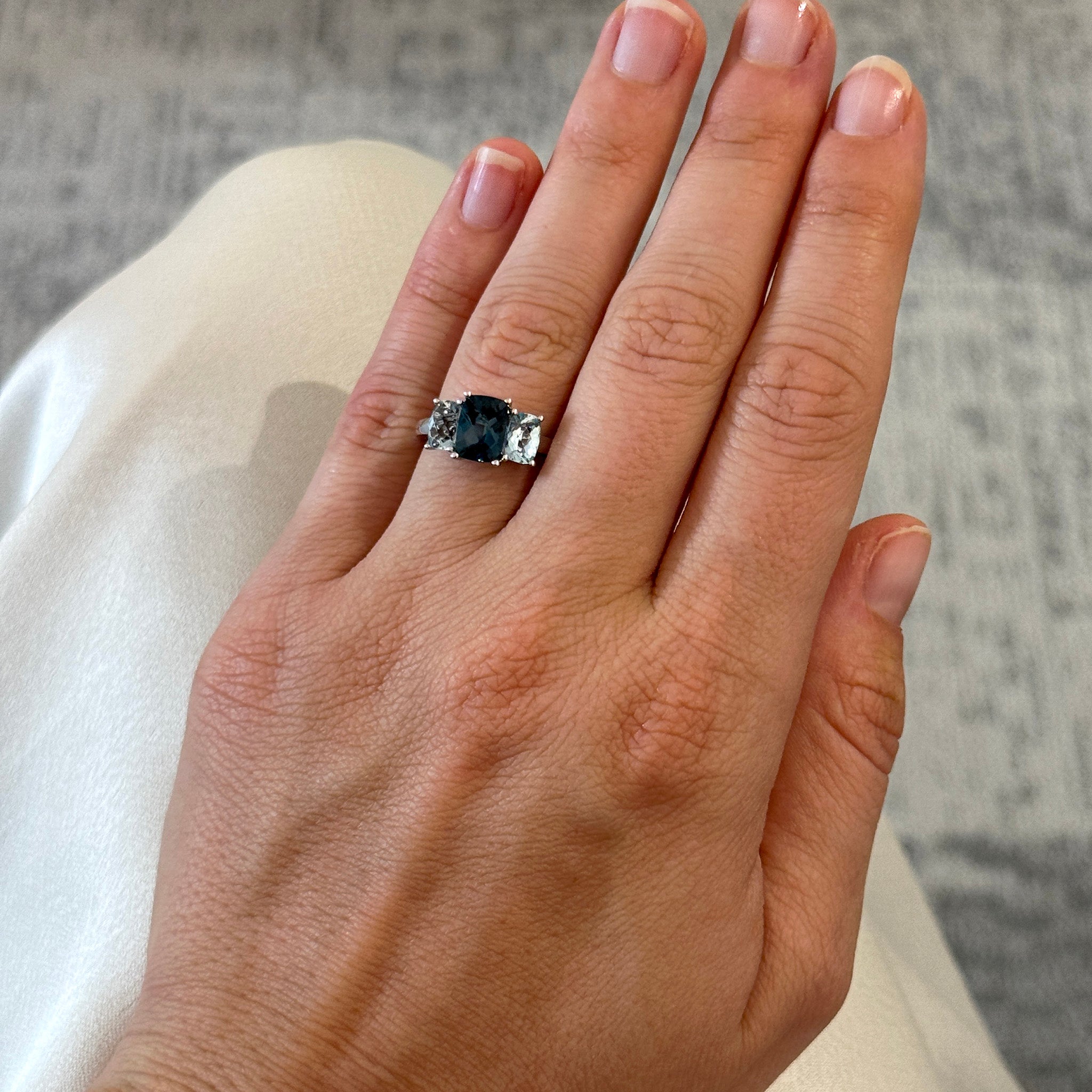 Blue Topaz Three-Stone 14K White Gold Ring