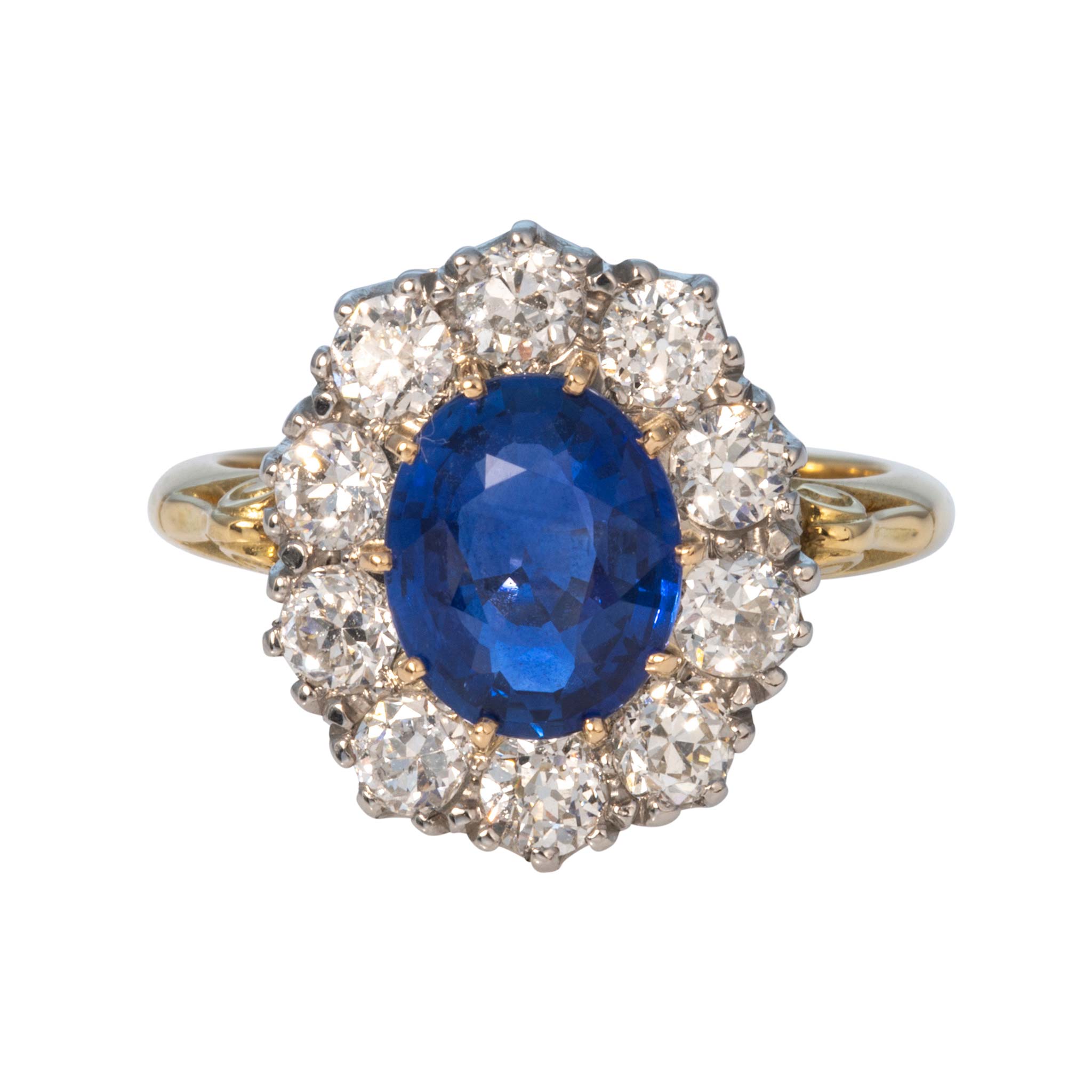 Victorian-Style Oval Sapphire & Diamond Cluster Ring
