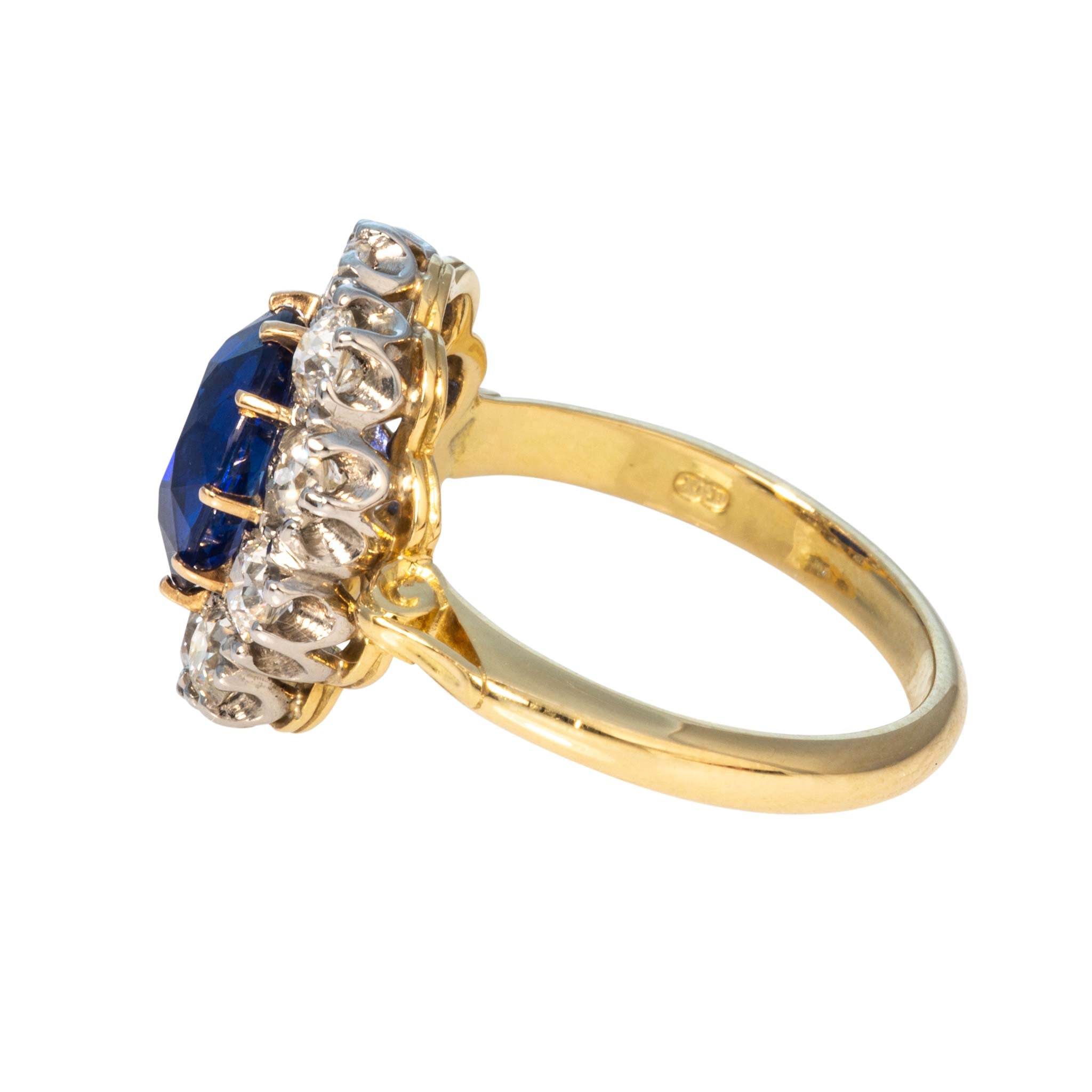 Victorian-Style Oval Sapphire & Diamond Cluster Ring