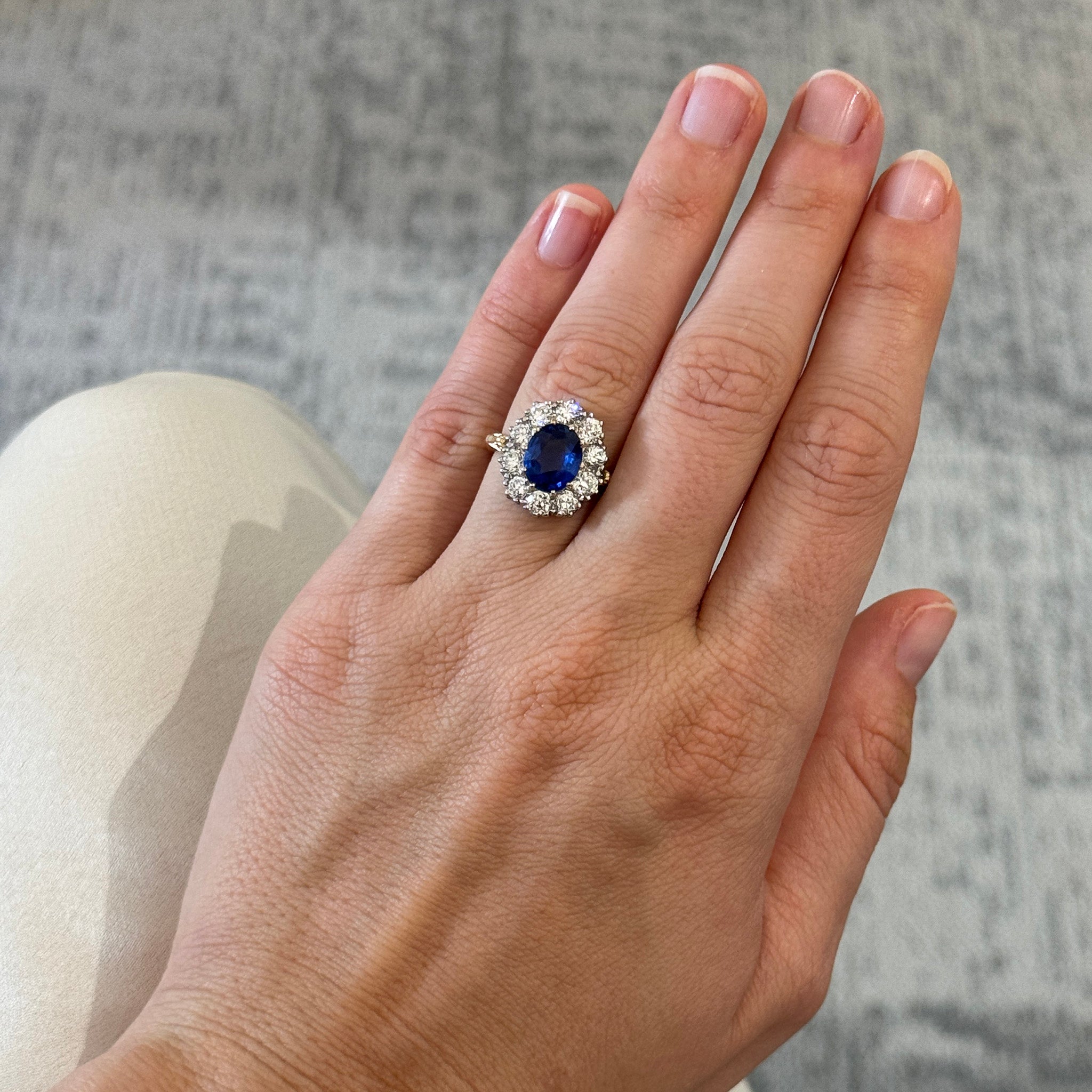 Victorian-Style Oval Sapphire & Diamond Cluster Ring