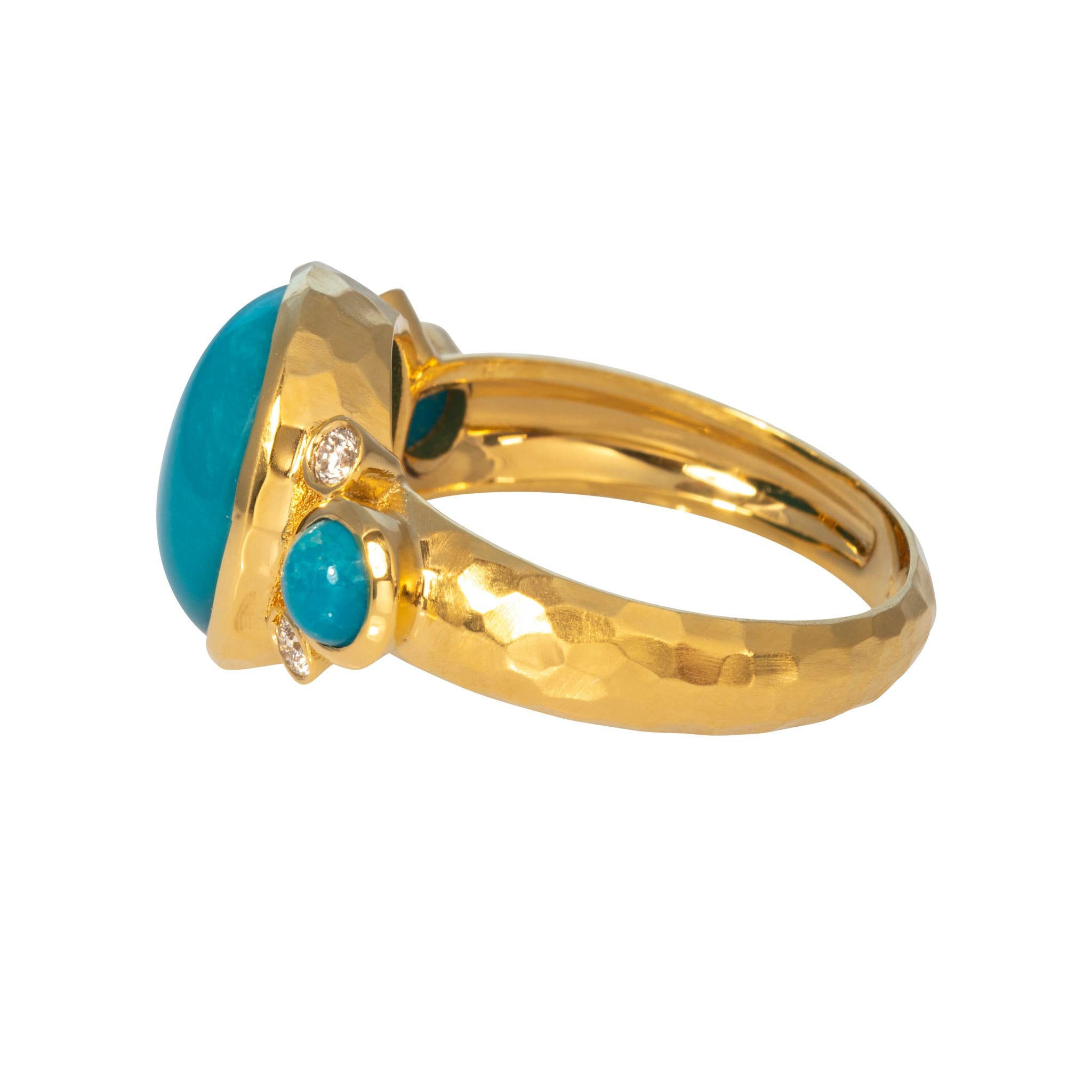 Turquoise Three-Stone & Diamond 14K Yellow Gold Ring