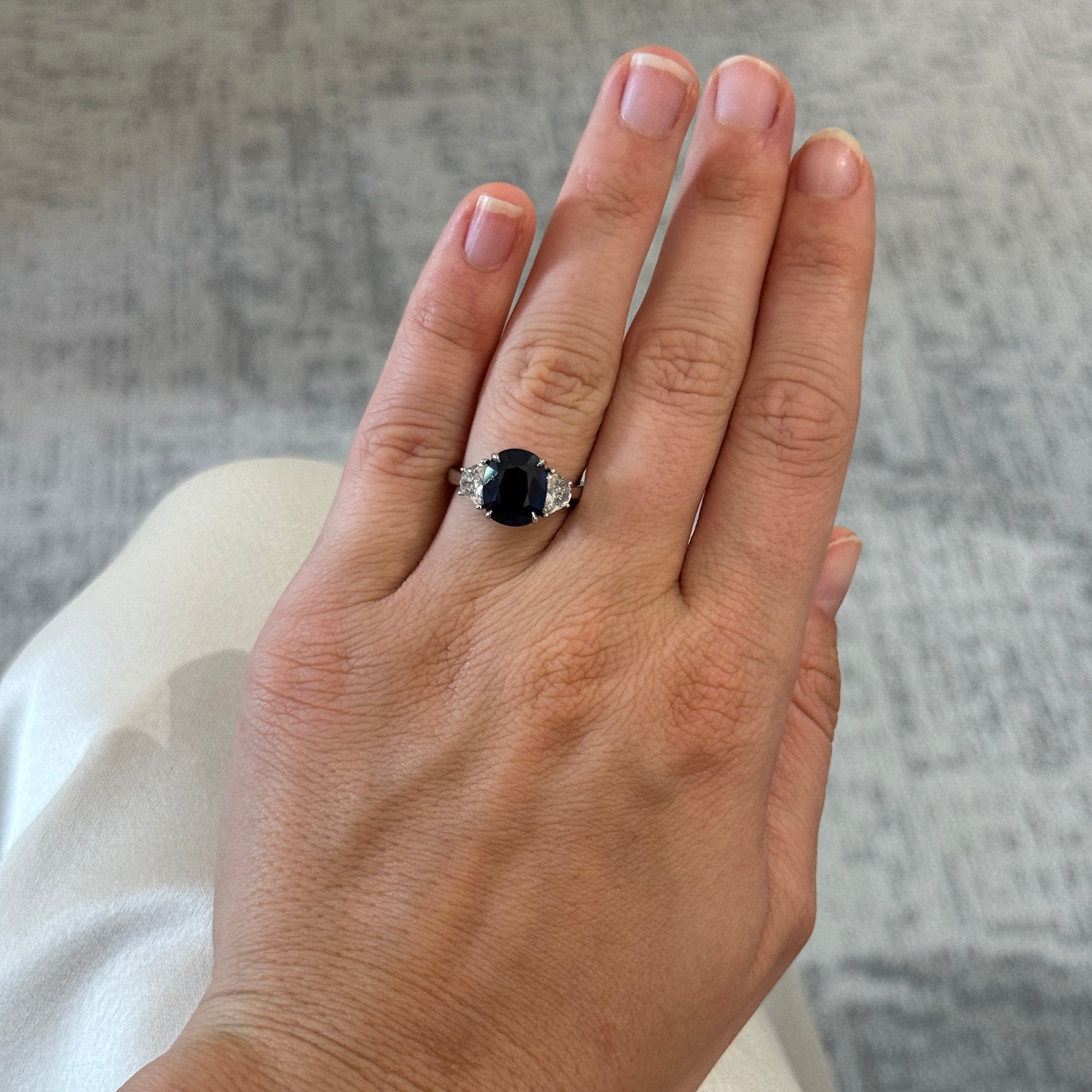 4ct Oval Sapphire & Diamond Three-Stone Platinum Ring