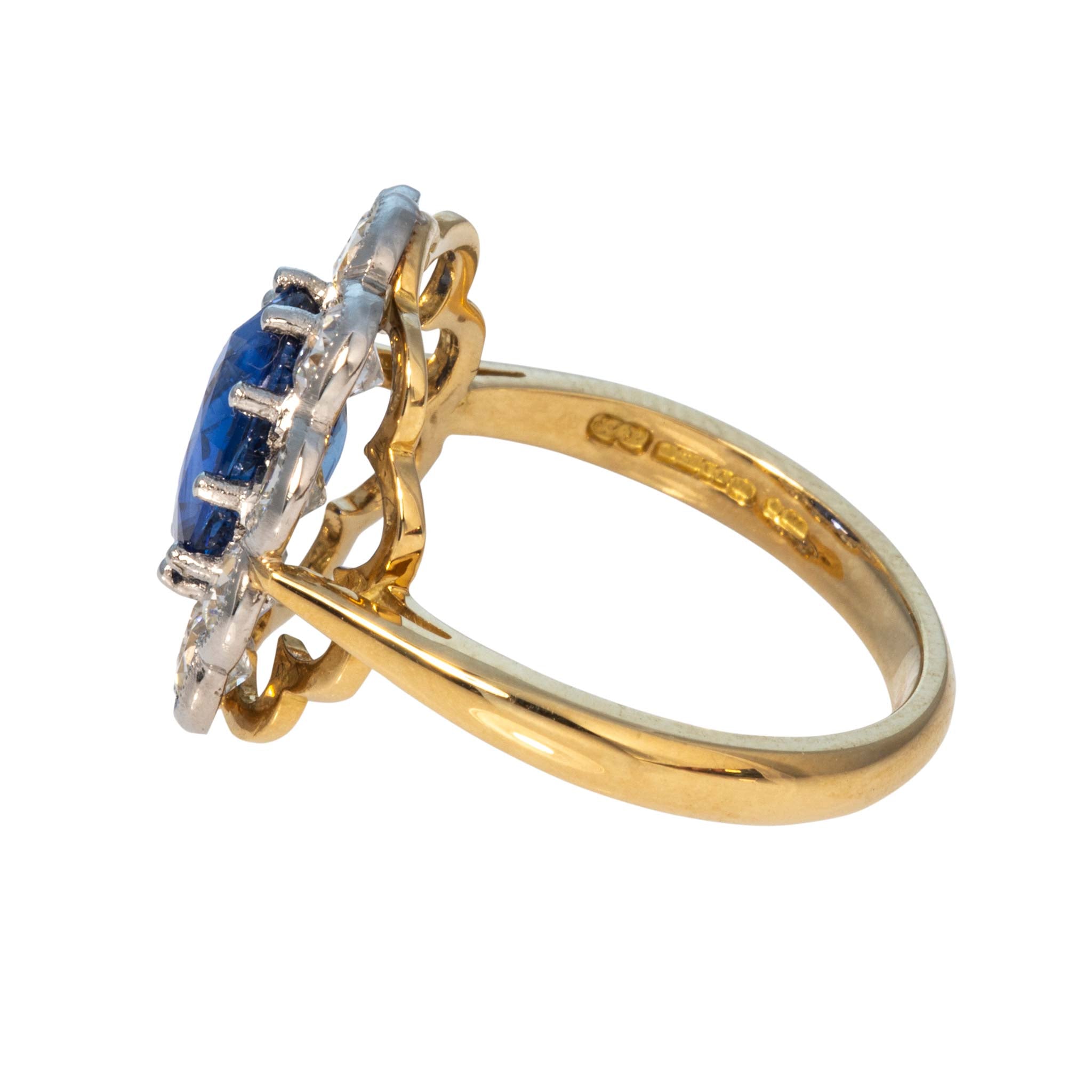 Victorian-Style Oval Sapphire & Diamond Scalloped Cluster Ring