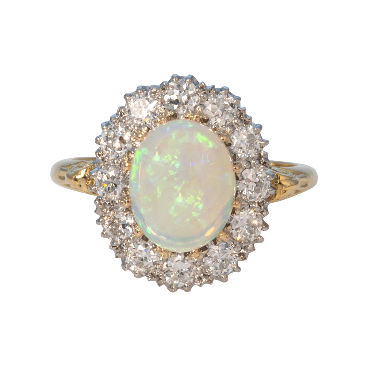 Victorian-Style 1.5ct Oval Opal & Diamond Cluster Ring