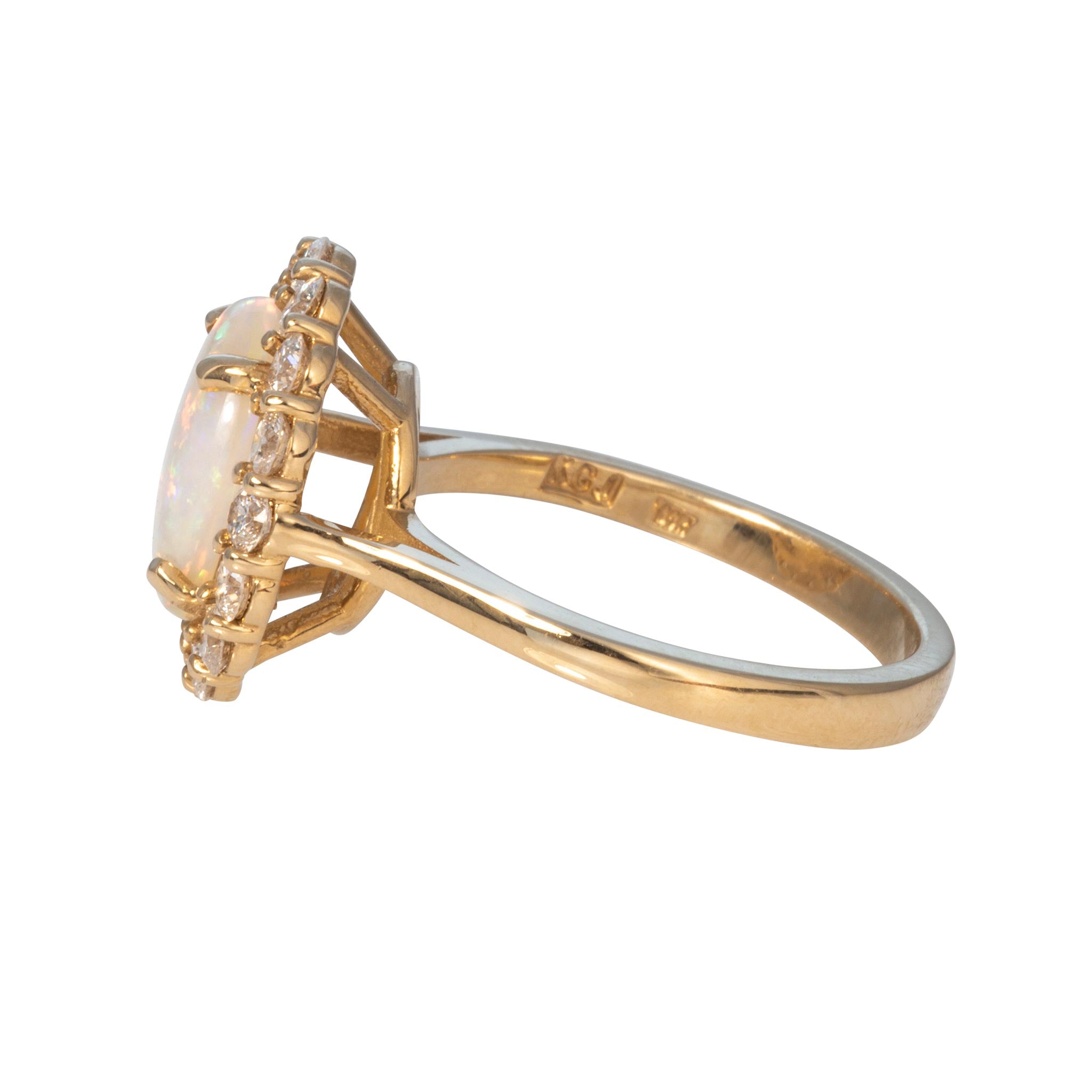1.60ct Oval Opal & Diamond Cluster 14K Yellow Gold Ring