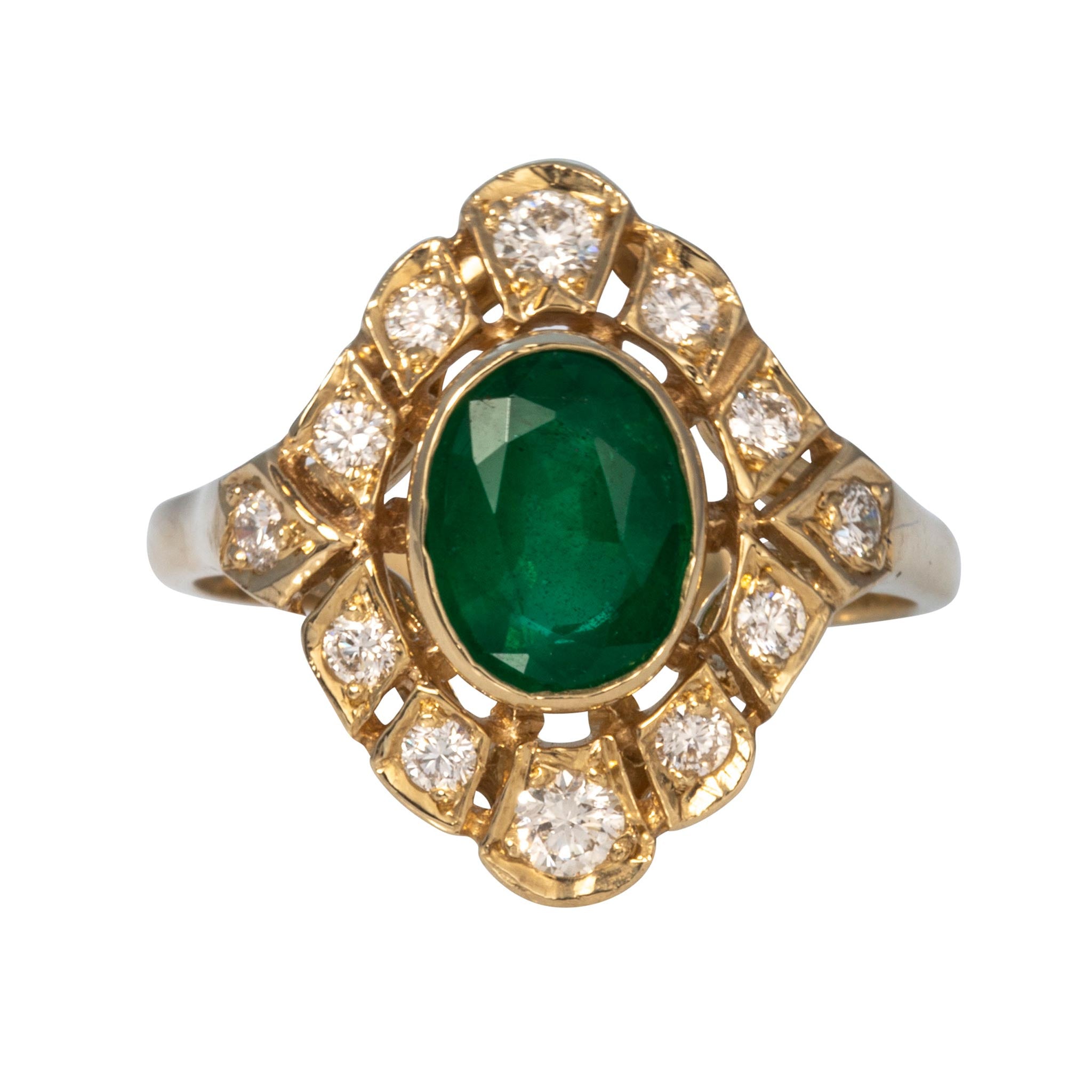 Oval Emerald & Diamond 14K Yellow Gold Ring