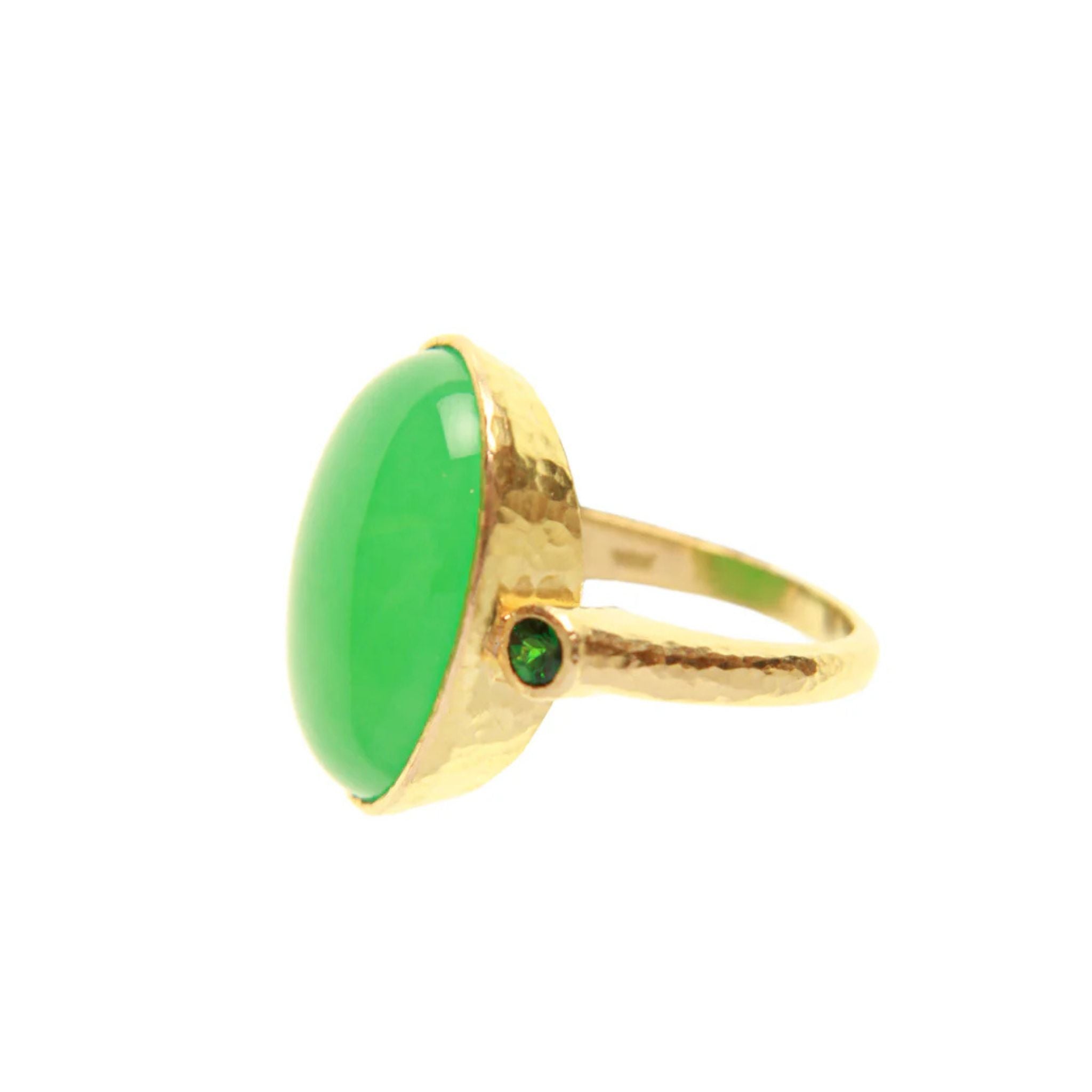 Elizabeth Locke Oval Chrysoprase & Tsavorite Ring