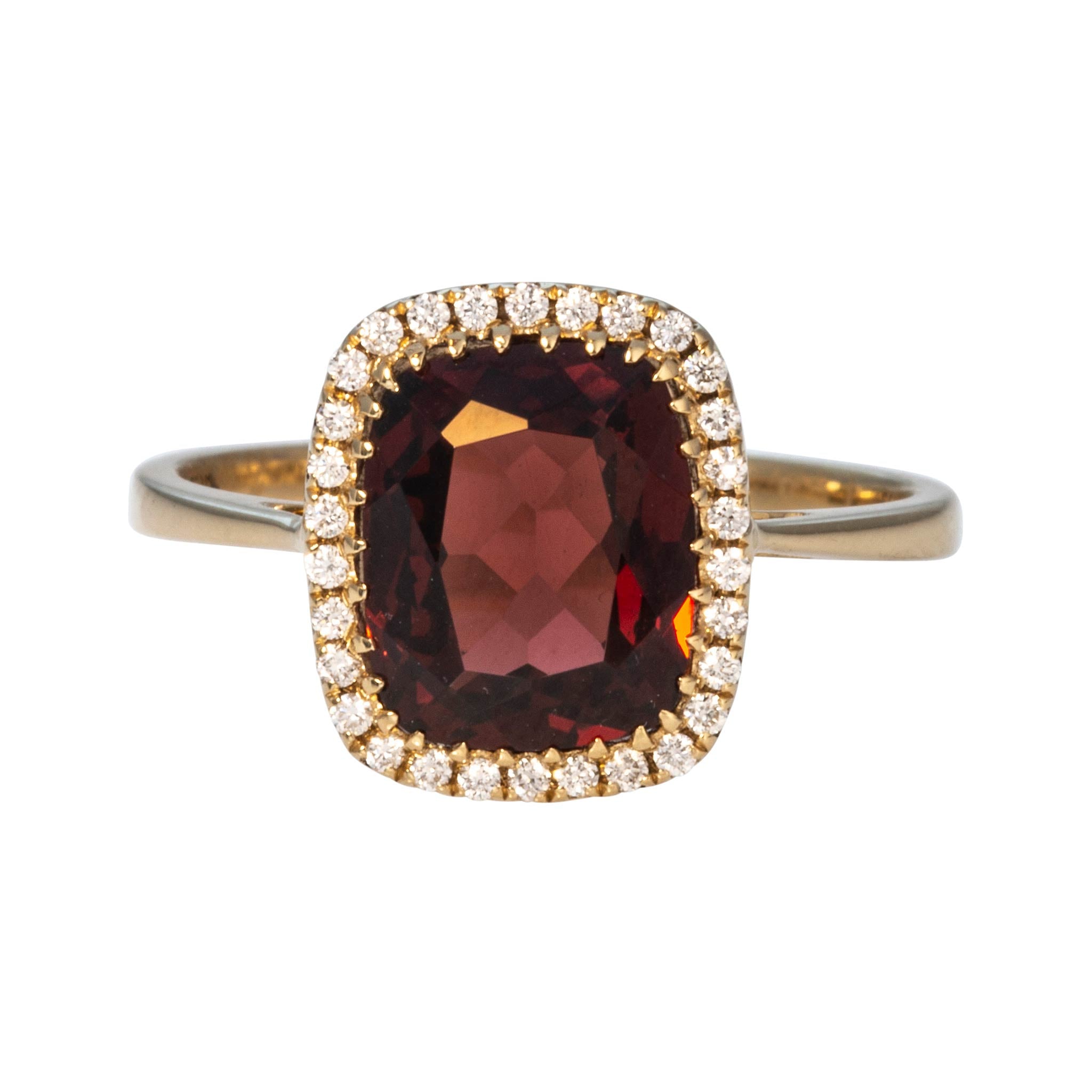Rectangular Cushion Garnet & Diamond Halo 18K Yellow Gold Ring