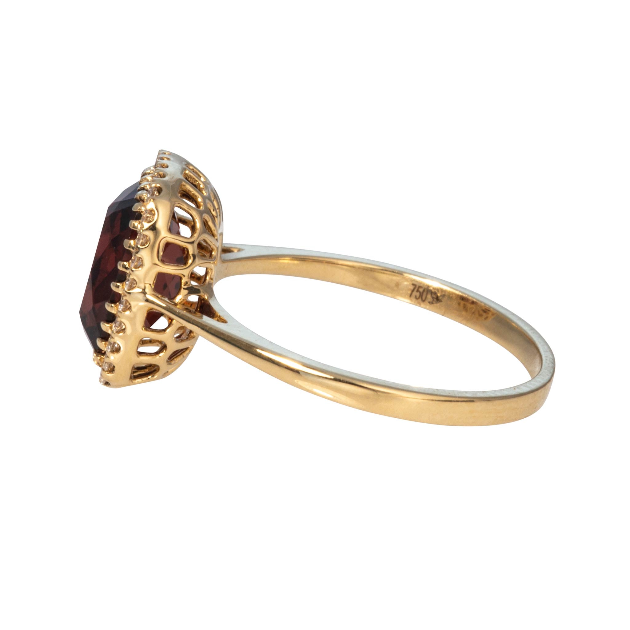 Rectangular Cushion Garnet & Diamond Halo 18K Yellow Gold Ring