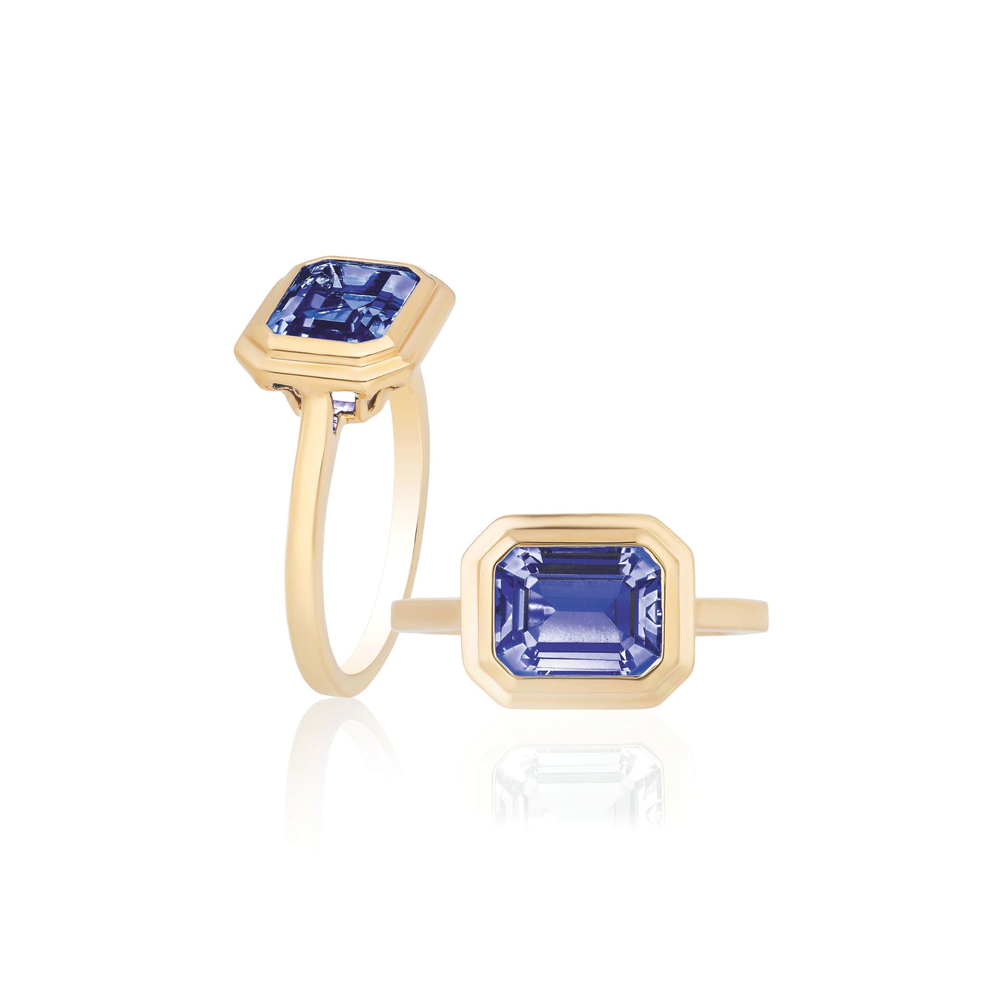Goshwara Emerald-Cut Tanzanite Bezel Set 18K Gold Ring